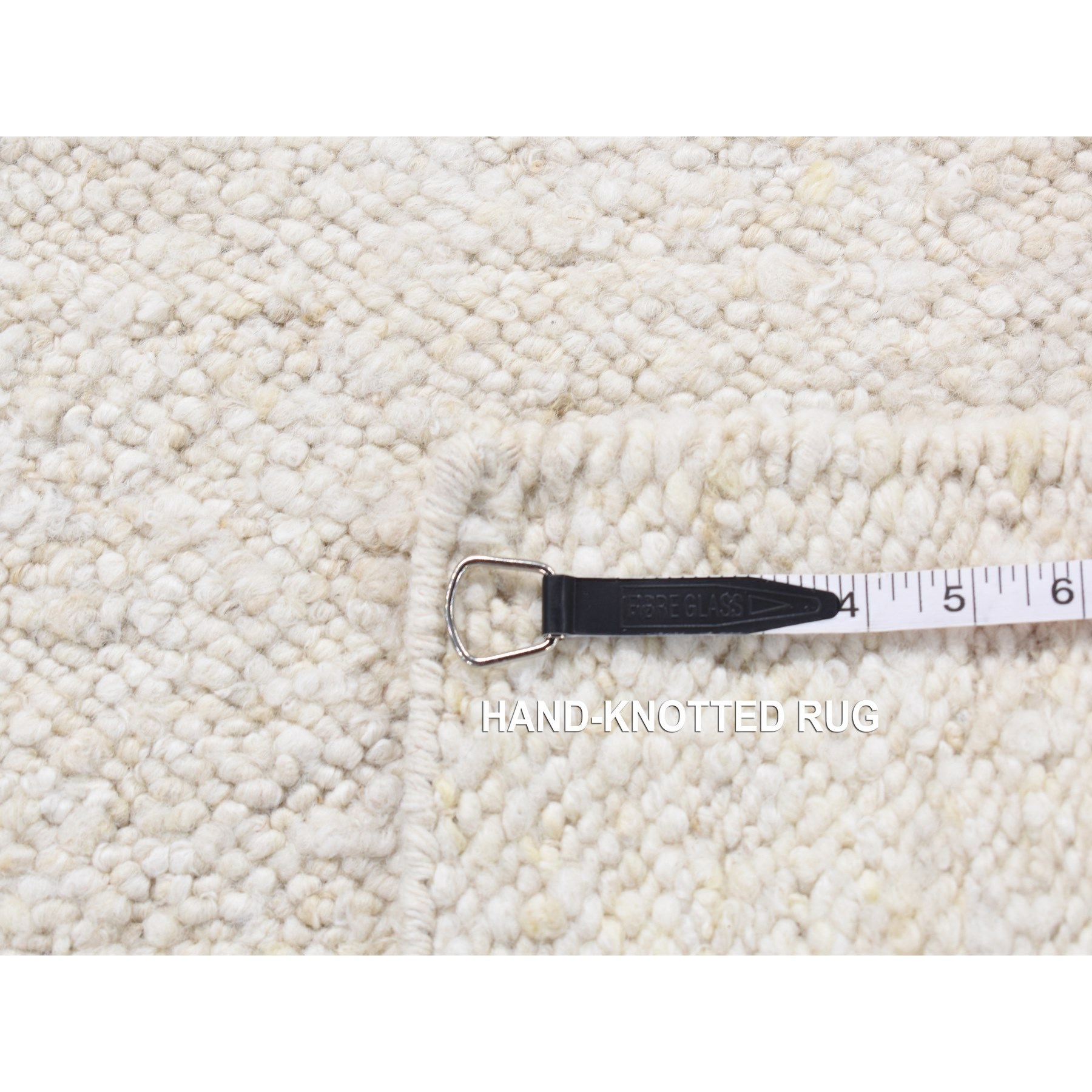 1'10"x1'10" Ivory, 100% Wool, Hand Knotted, Modern Thick Chunky Texture, Flat Weave, Sample Fragment, Square Oriental Rug Sh87410