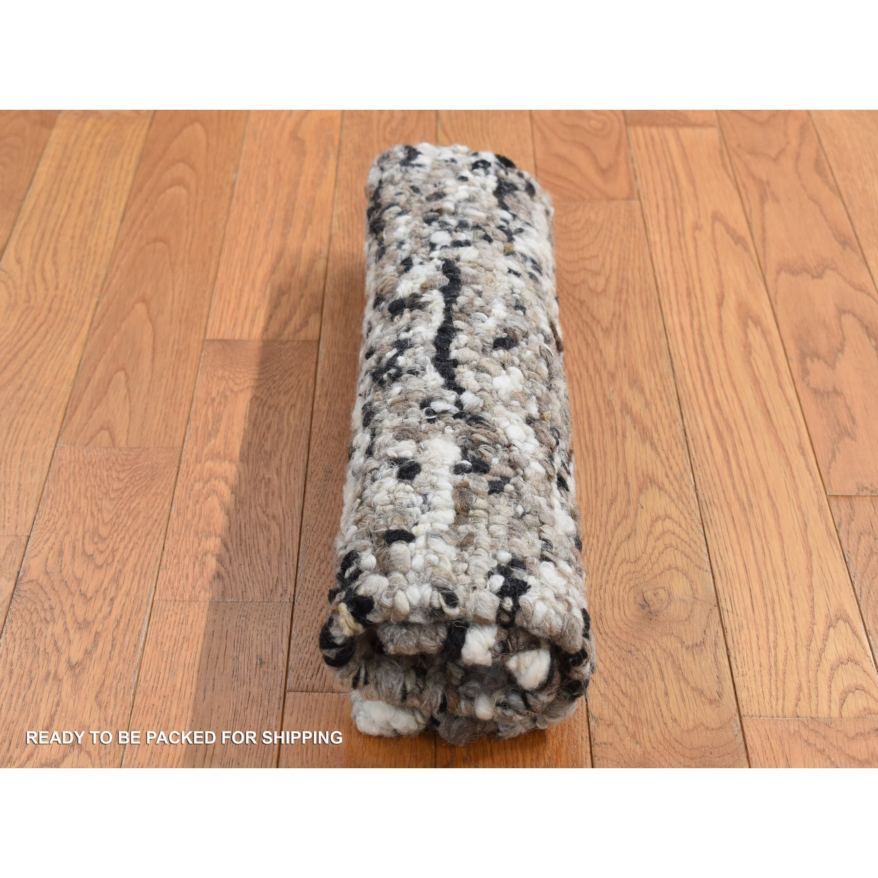 1'9"x1'9" Salt and Pepper Color, 100% Wool, Hand Knotted, Salt and Pepper Design, Sample Fragment, Square Oriental Rug Sh87411