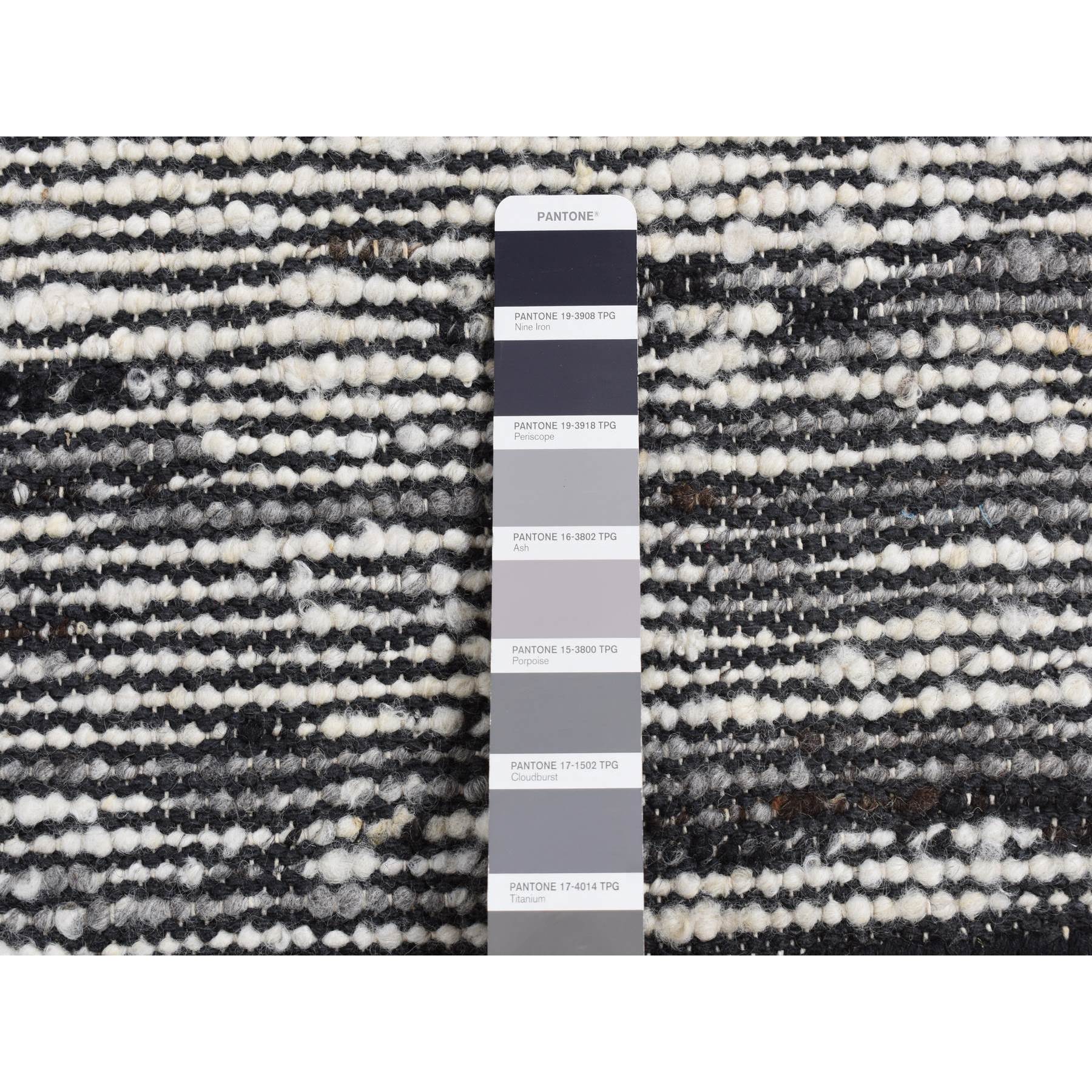 2'x2' Ivory with Black, 100% Wool, Looped and Uncut Pile, Big Knots, Hand Loomed, Natural Undyed Wool, Sample Fragment, Square Oriental Rug Sh87412