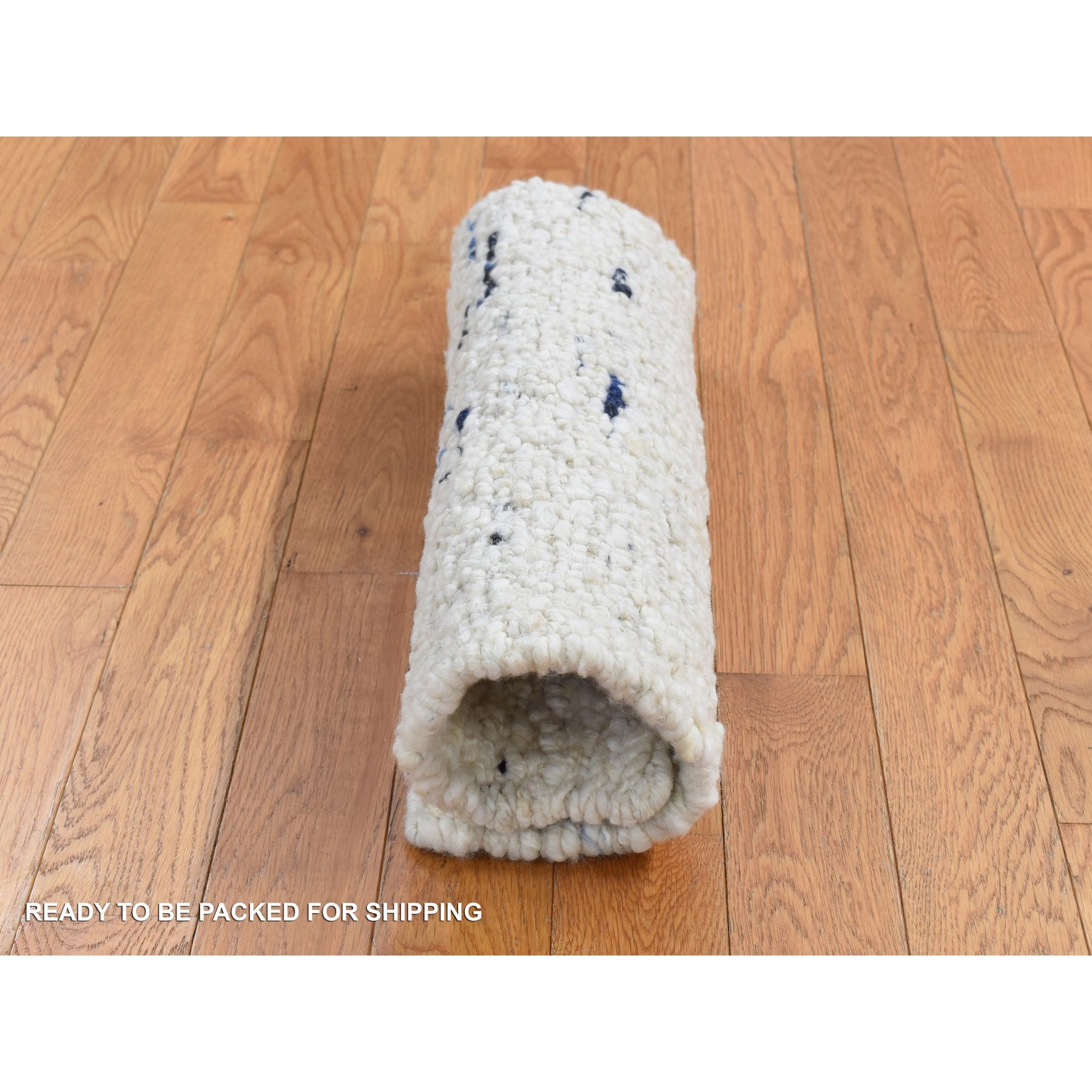 1'9"x1'9" Ivory, 100% Wool, Hand Knotted, Thick Chunky Texture, Sample Fragment, Natural Wool, Looped Pile, Square Oriental Rug Sh87413