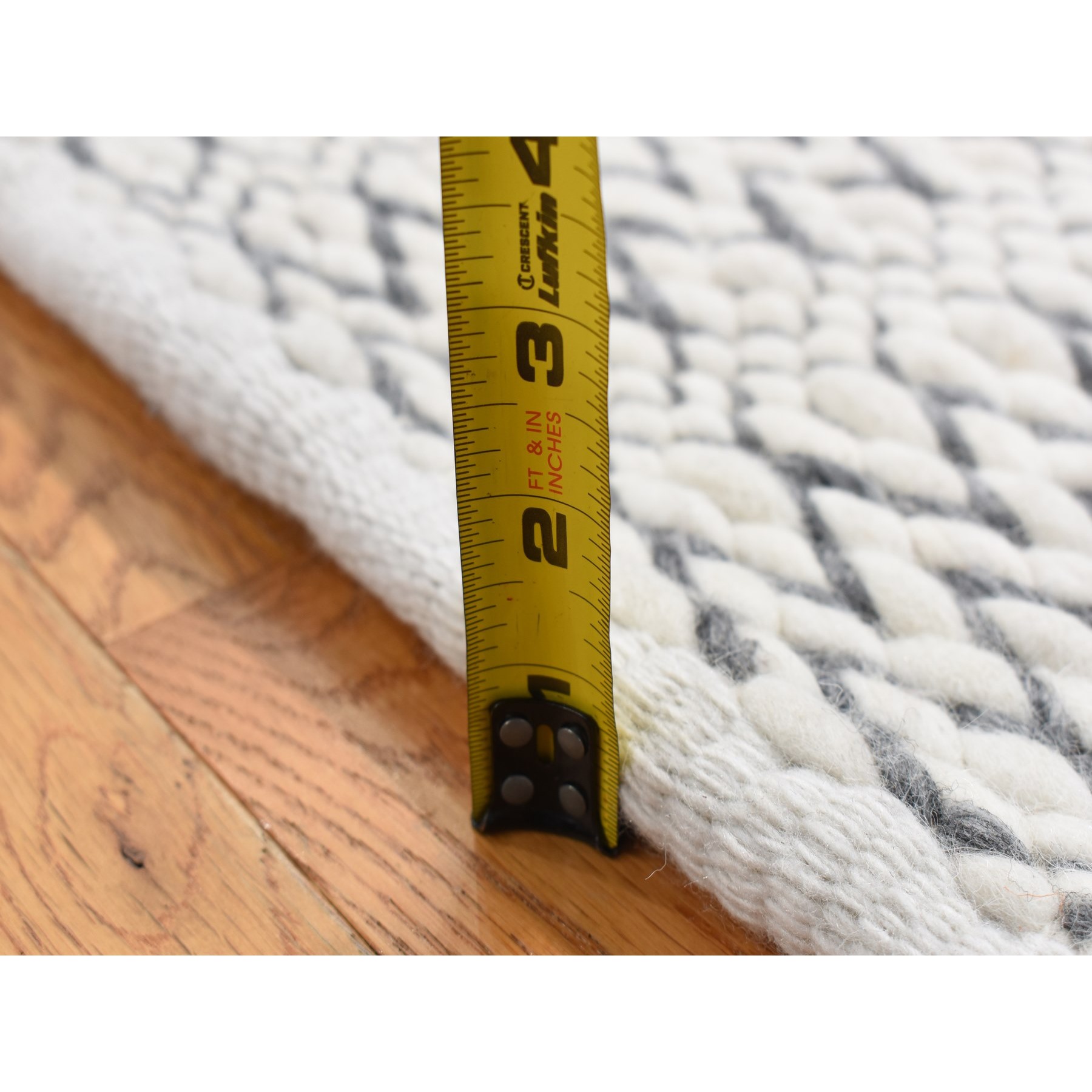 2'2"x2'2" Ivory, Looped and Uncut Flat Weave Pile, 100% Wool, Hand Woven, Big Knots, Natural Undyed Wool, Sample Fragment, Square Oriental Rug Sh87415