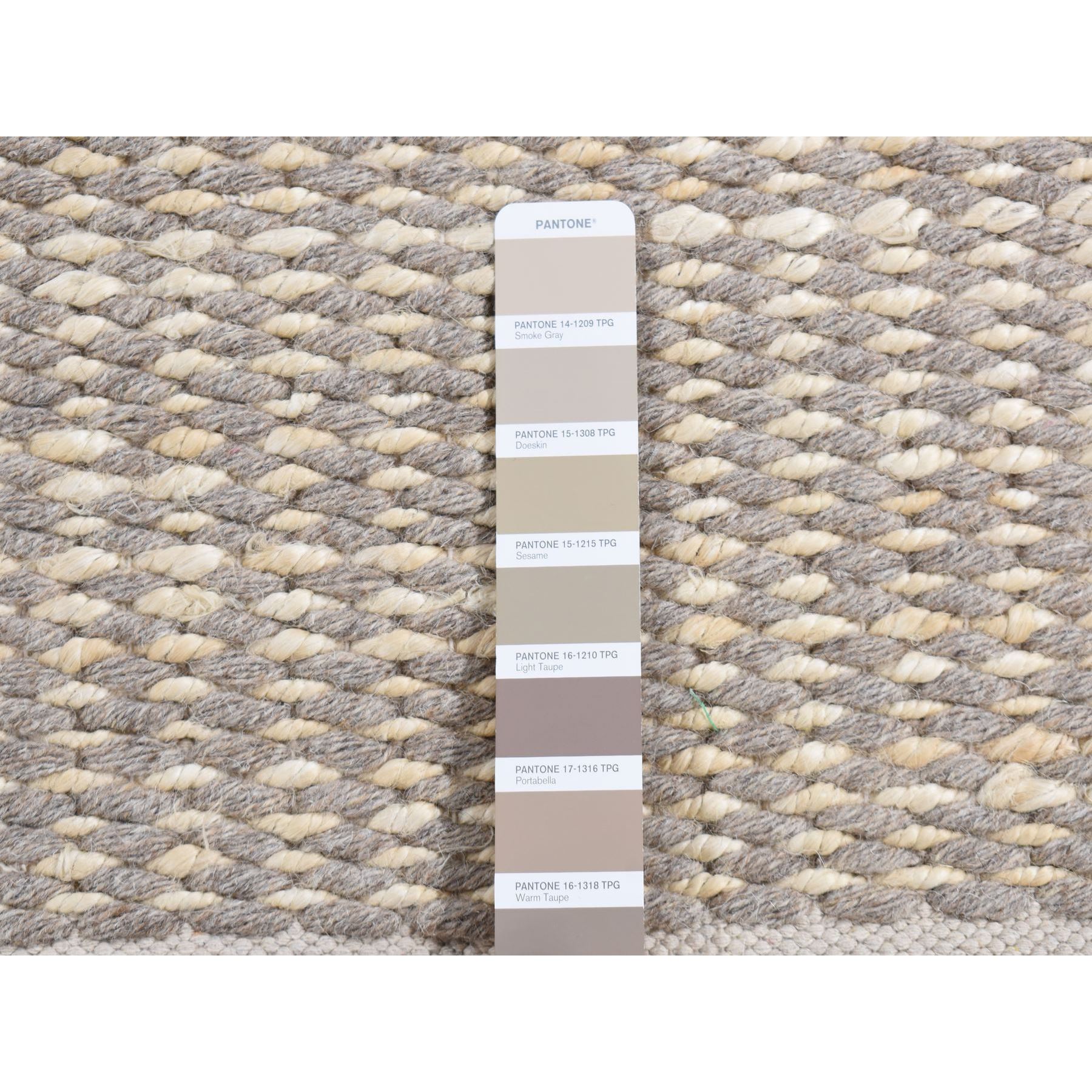 2'3"x2'3" Taupe, Looped and Uncut Flat Pile, Looped Finish, Natural Undyed Wool, 100% Wool, Hand Loomed, Sample Fragments, Square Oriental Rug Sh87417