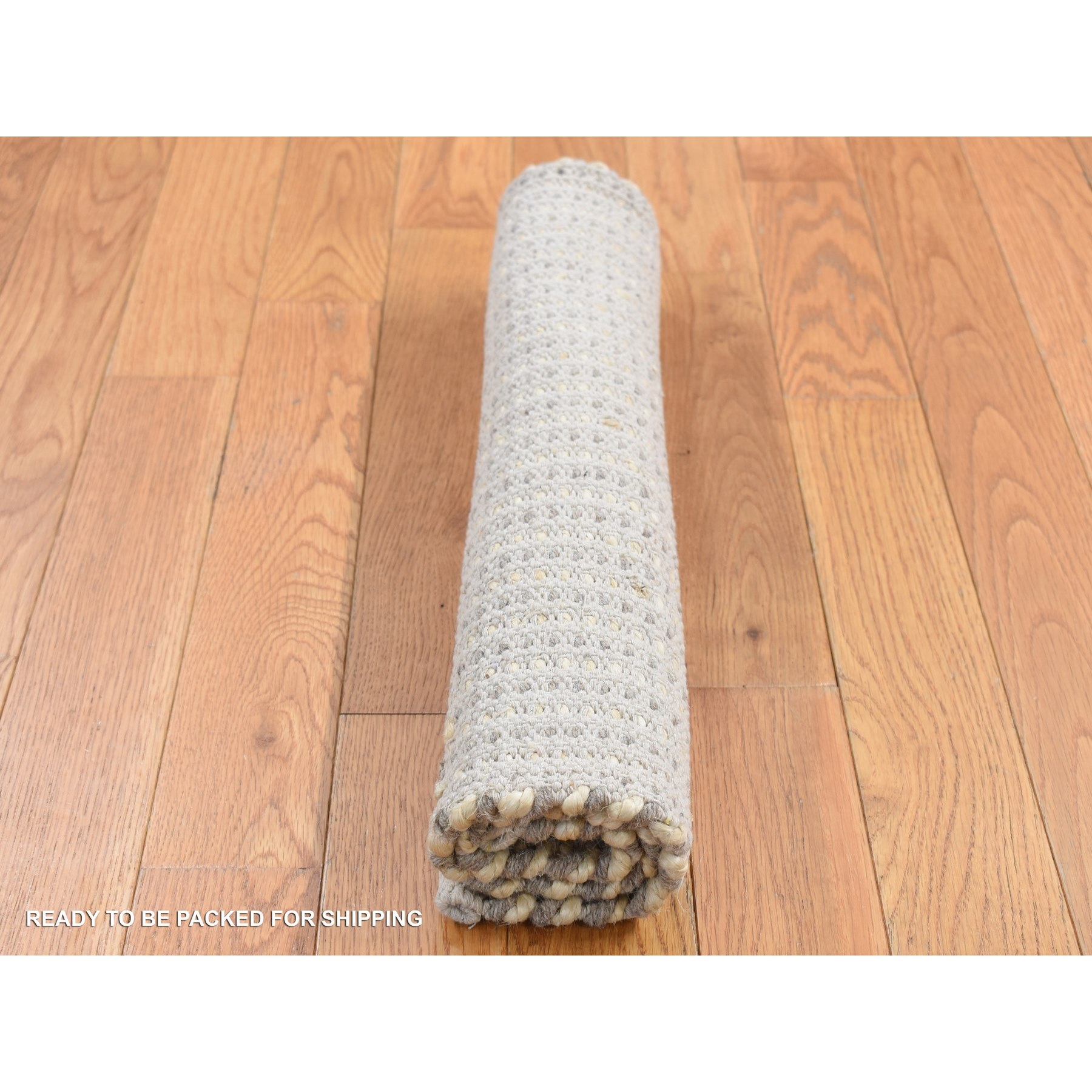 2'3"x2'3" Taupe, Looped and Uncut Flat Pile, Looped Finish, Natural Undyed Wool, 100% Wool, Hand Loomed, Sample Fragments, Square Oriental Rug Sh87417