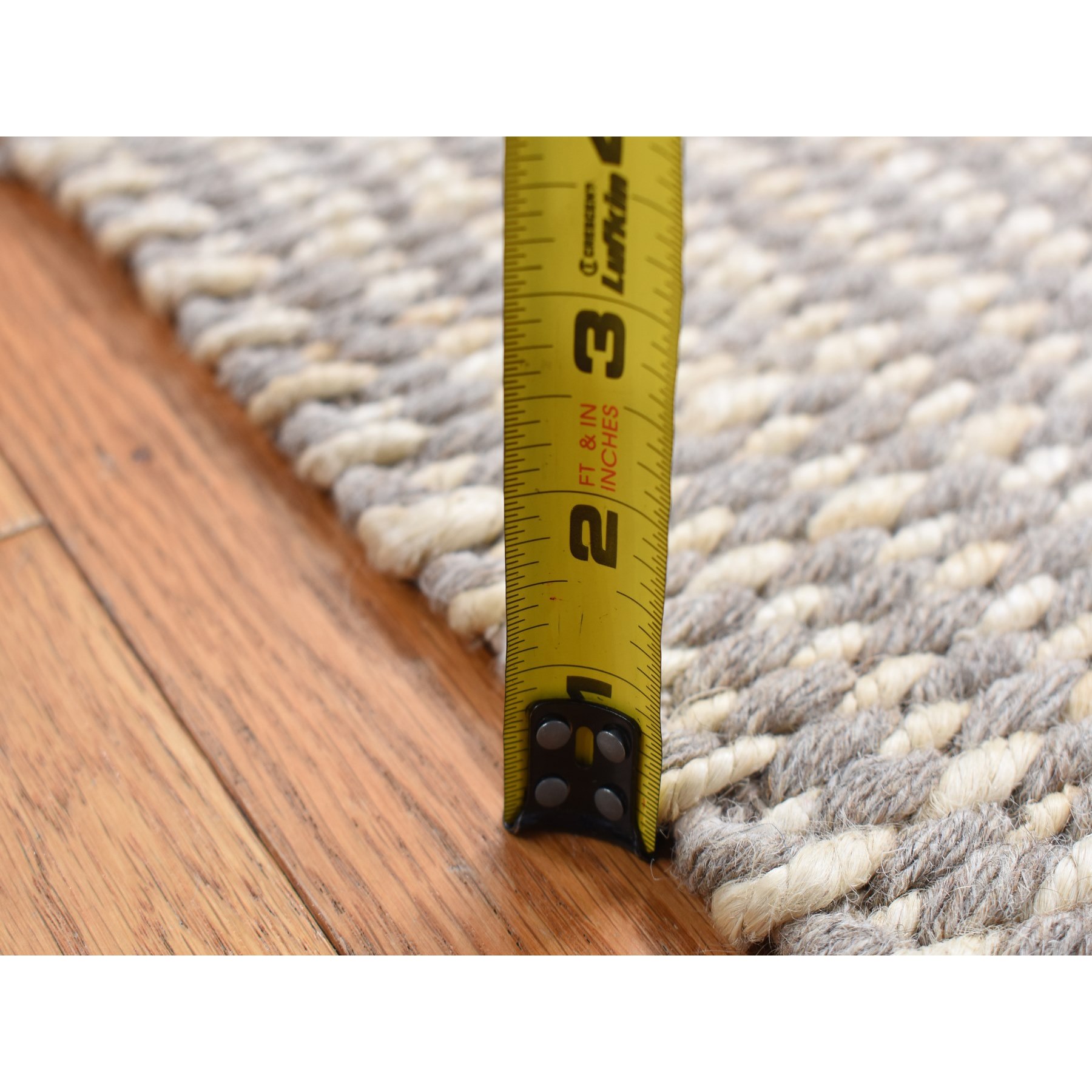 2'3"x2'3" Taupe, Looped and Uncut Flat Pile, Looped Finish, Natural Undyed Wool, 100% Wool, Hand Loomed, Sample Fragments, Square Oriental Rug Sh87417
