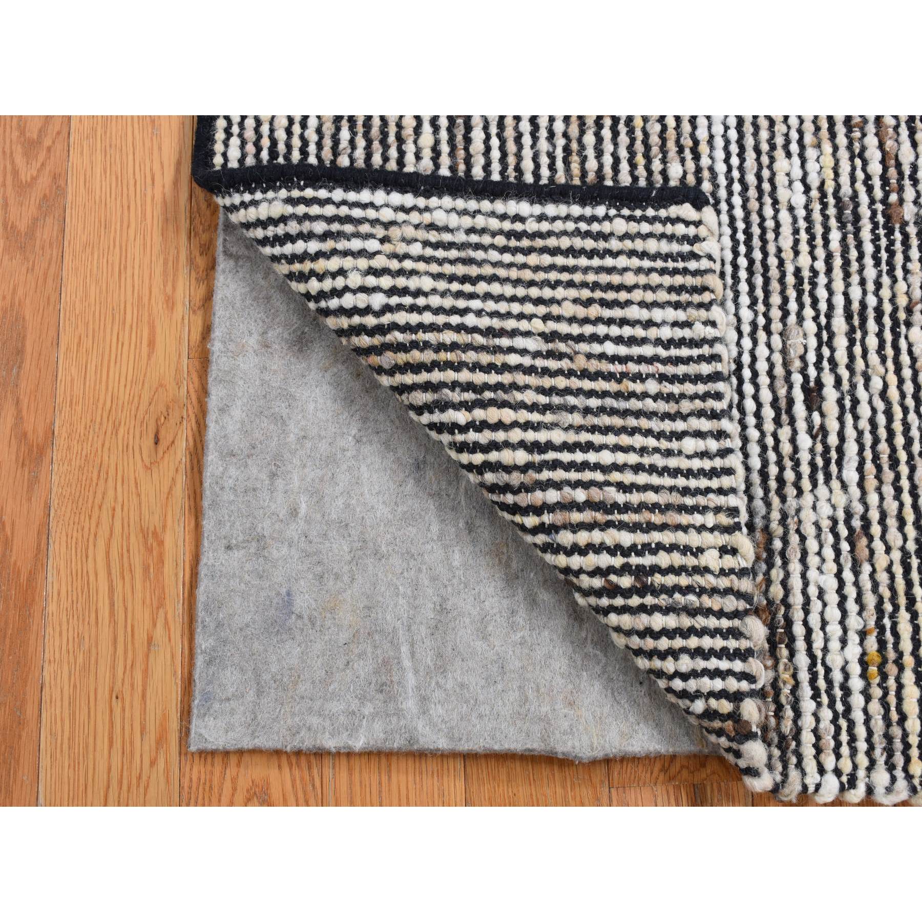 1'10"x2'1" Ivory with Black, 100% Wool, Hand Loomed, Looped and Uncut Flat Pile, Natural Undyed Wool, Sample Fragment, Oriental Rug Sh87420
