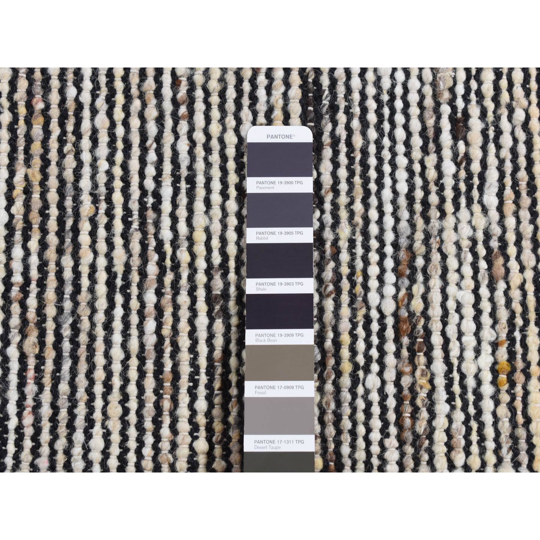 1'10"x2'1" Ivory with Black, 100% Wool, Hand Loomed, Looped and Uncut Flat Pile, Natural Undyed Wool, Sample Fragment, Oriental Rug Sh87420