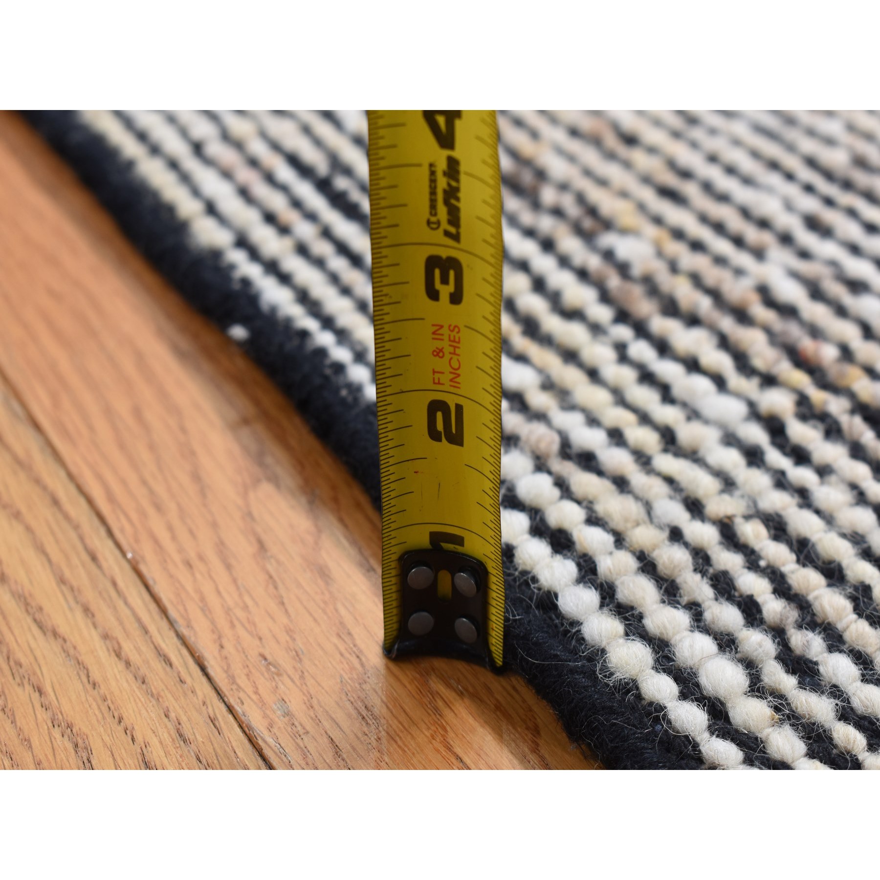 1'10"x2'1" Ivory with Black, 100% Wool, Hand Loomed, Looped and Uncut Flat Pile, Natural Undyed Wool, Sample Fragment, Oriental Rug Sh87420