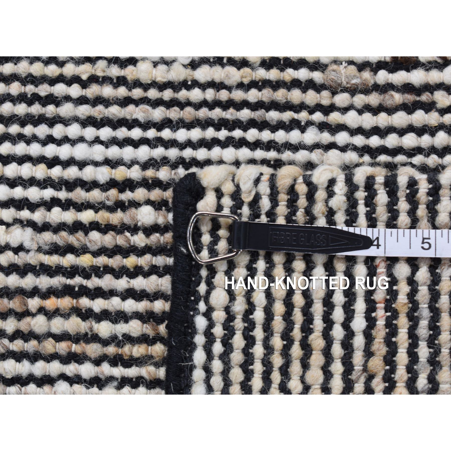 1'10"x2'1" Ivory with Black, 100% Wool, Hand Loomed, Looped and Uncut Flat Pile, Natural Undyed Wool, Sample Fragment, Oriental Rug Sh87420