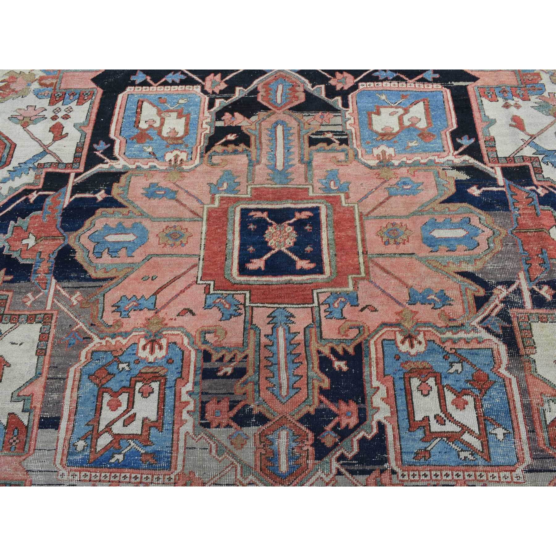 9'9"x12'6" Daisy White, Antique Persian Serapi Heriz, Even Wear, Hand Knotted, Pure Wool, Sides and Ends Professionally Secured, Cleaned, Harmonizing Color Combination, Oriental Rug Sh87424