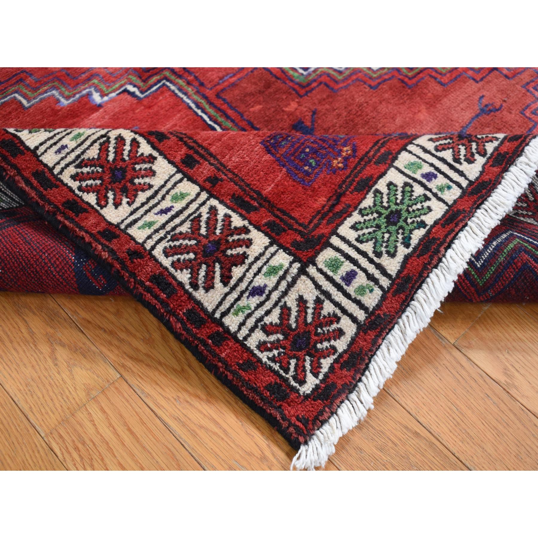 3'8"x7'9" Barn Red, Vintage Persian Hamadan, Full Pile, Mint Condition, Pure Wool, Hand Knotted, Wide Runner Oriental Rug Sh87443