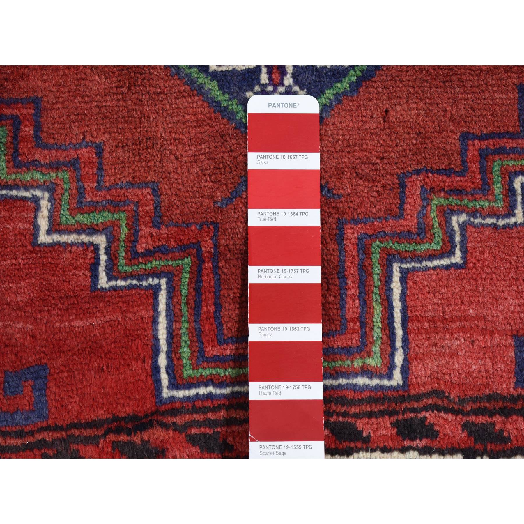 3'8"x7'9" Barn Red, Vintage Persian Hamadan, Full Pile, Mint Condition, Pure Wool, Hand Knotted, Wide Runner Oriental Rug Sh87443