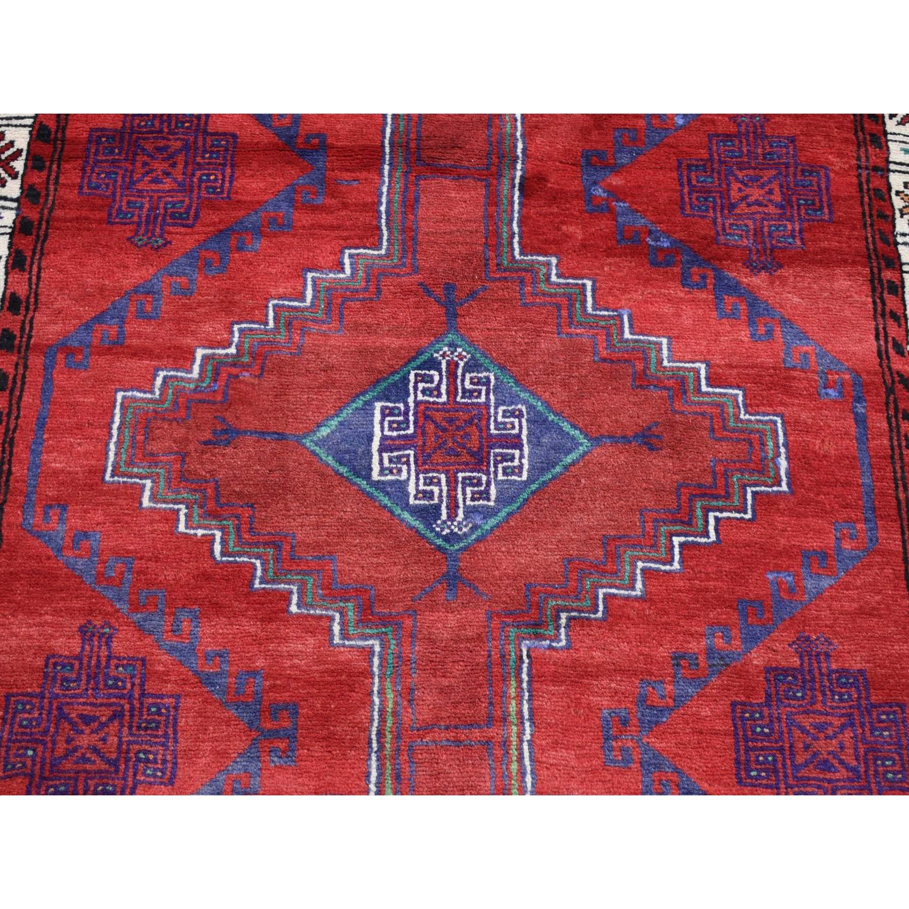 3'8"x7'9" Barn Red, Vintage Persian Hamadan, Full Pile, Mint Condition, Pure Wool, Hand Knotted, Wide Runner Oriental Rug Sh87443