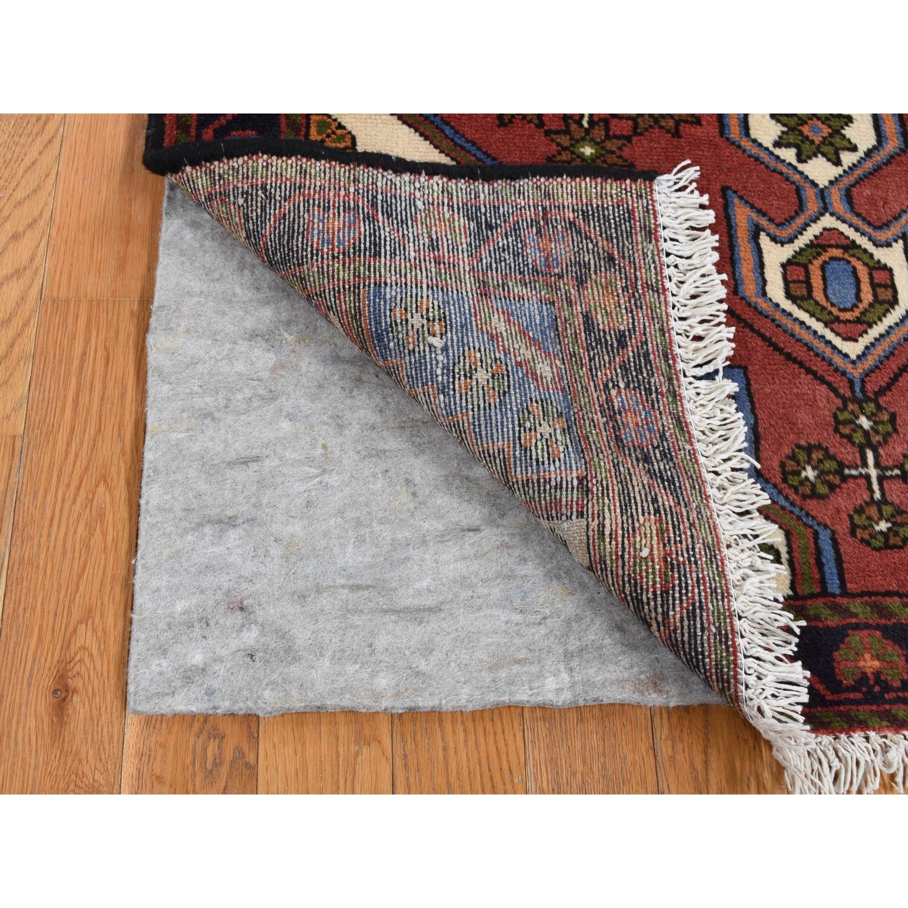 3'5"x5' Alabama Crimson Red, Vintage Bohemian Persian Hamadan Cross Design, Pure Wool, Hand Knotted, Oriental Rug Sh87464