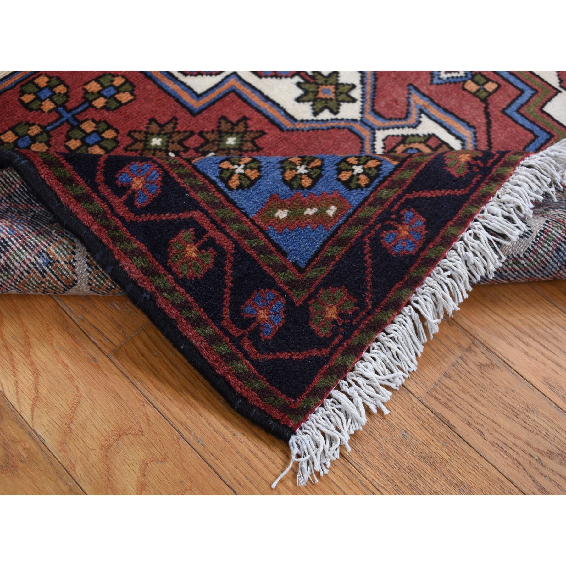 3'5"x5' Alabama Crimson Red, Vintage Bohemian Persian Hamadan Cross Design, Pure Wool, Hand Knotted, Oriental Rug Sh87464