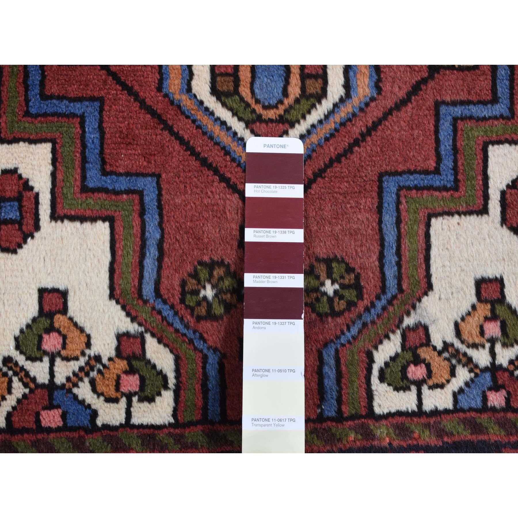 3'5"x5' Alabama Crimson Red, Vintage Bohemian Persian Hamadan Cross Design, Pure Wool, Hand Knotted, Oriental Rug Sh87464