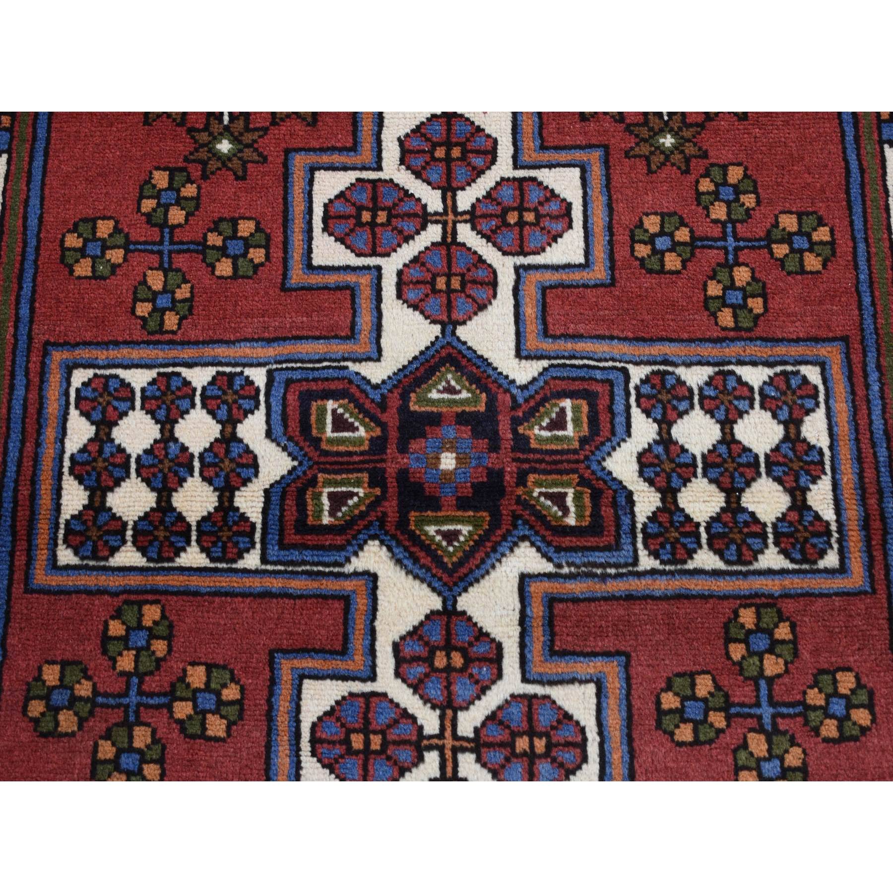 3'5"x5' Alabama Crimson Red, Vintage Bohemian Persian Hamadan Cross Design, Pure Wool, Hand Knotted, Oriental Rug Sh87464