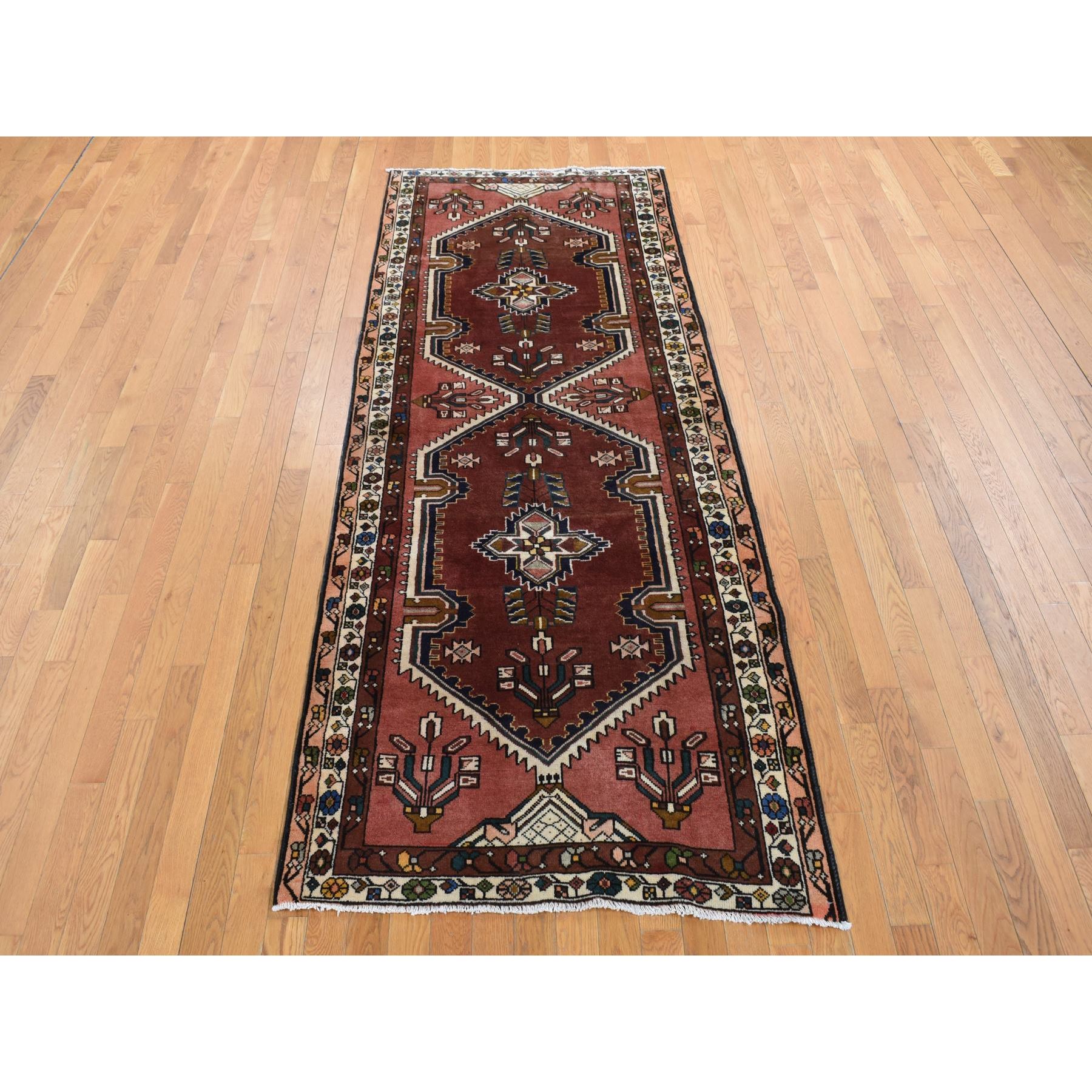 3'9"x9'9" Redwood Red, Vintage Persian Malayer, Pure Wool, Hand Knotted, Wide Runner Oriental Rug Sh87469