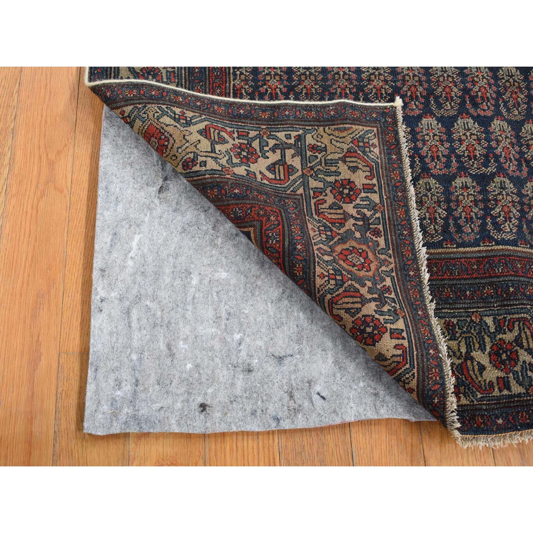 4'x6' Yankees Blue, Antique Persian Senneh, All Over Paisley Repetitive Design, Hand Knotted, Pure Wool, Super Dense Weave, Slight Wear, Cleaned with Sides and Ends Secured, Oriental Rug Sh87479