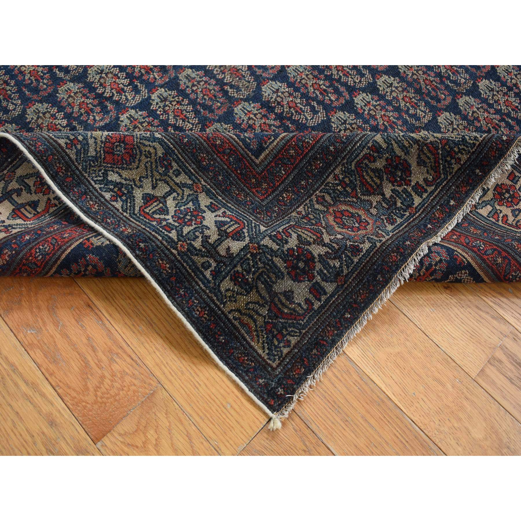 4'x6' Yankees Blue, Antique Persian Senneh, All Over Paisley Repetitive Design, Hand Knotted, Pure Wool, Super Dense Weave, Slight Wear, Cleaned with Sides and Ends Secured, Oriental Rug Sh87479