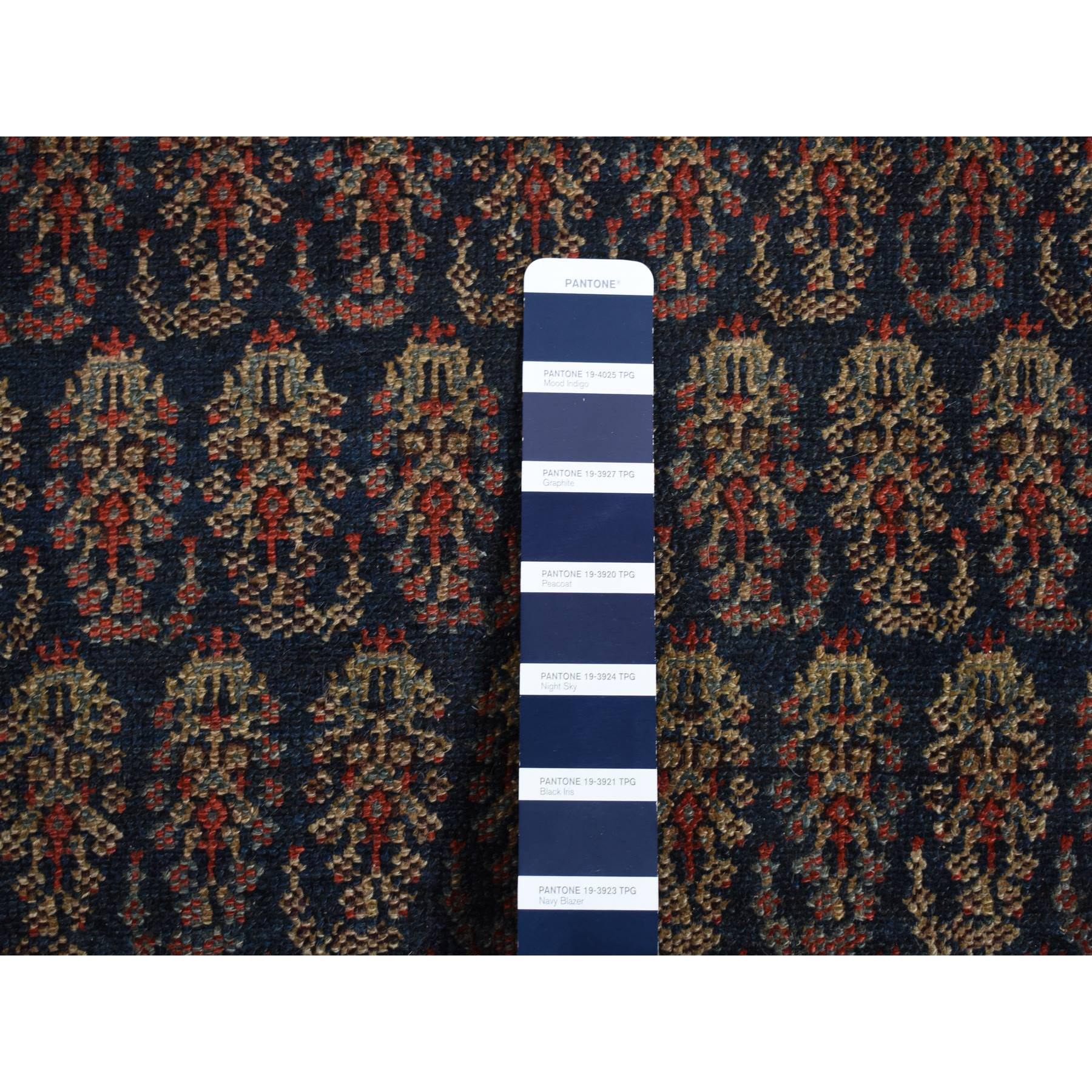 4'x6' Yankees Blue, Antique Persian Senneh, All Over Paisley Repetitive Design, Hand Knotted, Pure Wool, Super Dense Weave, Slight Wear, Cleaned with Sides and Ends Secured, Oriental Rug Sh87479