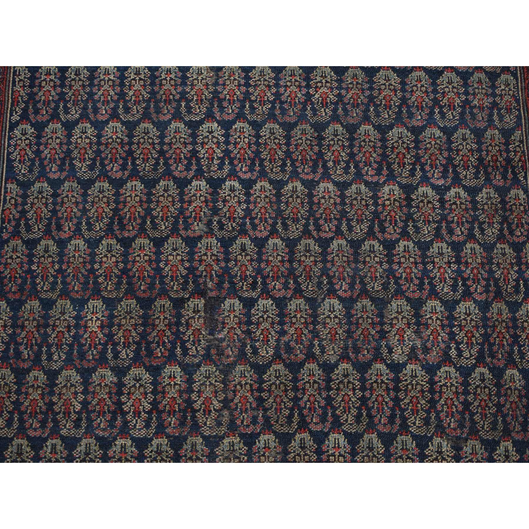 4'x6' Yankees Blue, Antique Persian Senneh, All Over Paisley Repetitive Design, Hand Knotted, Pure Wool, Super Dense Weave, Slight Wear, Cleaned with Sides and Ends Secured, Oriental Rug Sh87479