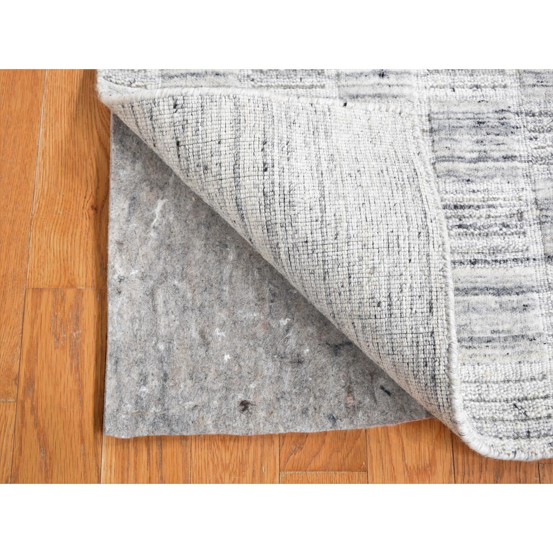 1'10"x2' Pearl White, Hand Loomed, Modern Checkers Design, Pure Wool, Sample Fragment, Squarish, Oriental Rug Sh87482
