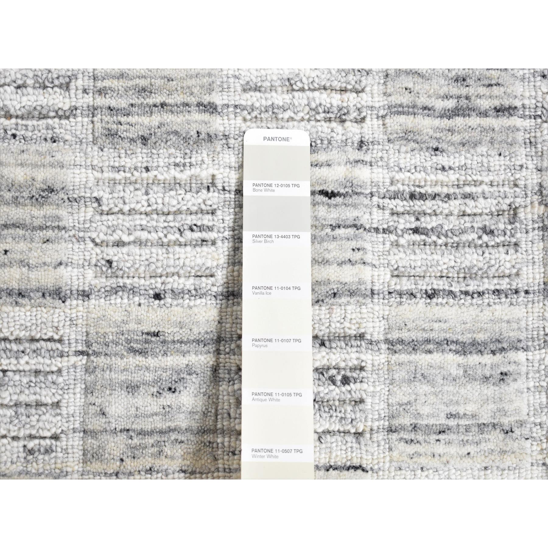 1'10"x2' Pearl White, Hand Loomed, Modern Checkers Design, Pure Wool, Sample Fragment, Squarish, Oriental Rug Sh87482