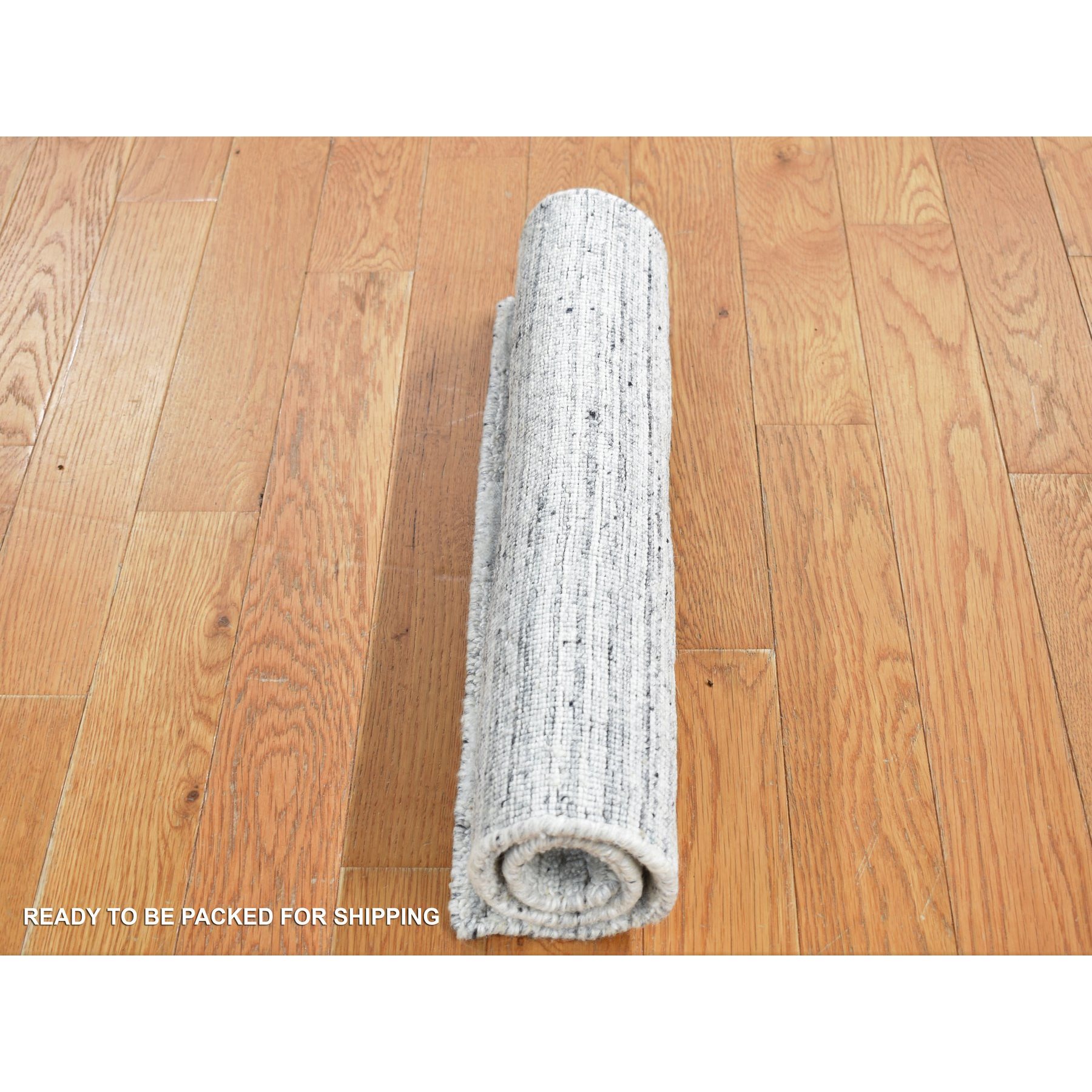 1'10"x2' Pearl White, Hand Loomed, Modern Checkers Design, Pure Wool, Sample Fragment, Squarish, Oriental Rug Sh87482