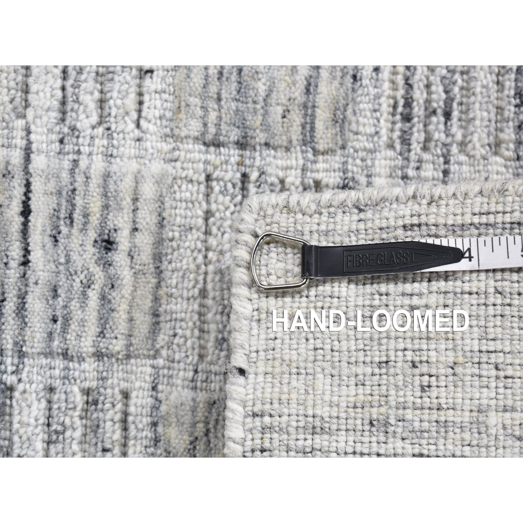 1'10"x2' Pearl White, Hand Loomed, Modern Checkers Design, Pure Wool, Sample Fragment, Squarish, Oriental Rug Sh87482