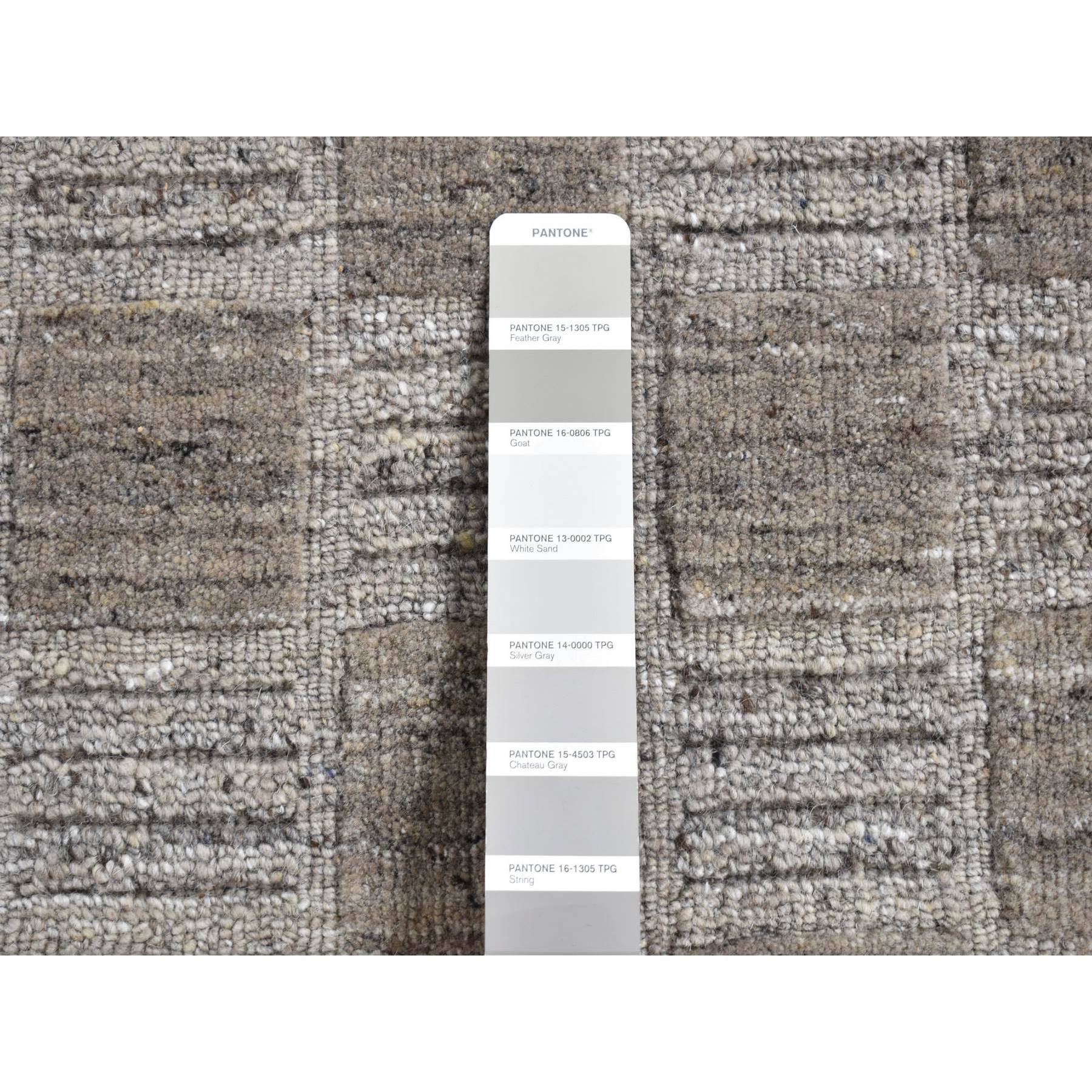 2'1"x2'3" Fossil Gray, Modern Patchwork Design, Hand Loomed, 100% Wool, Sample Fragment, Squarish, Oriental Rug Sh87483