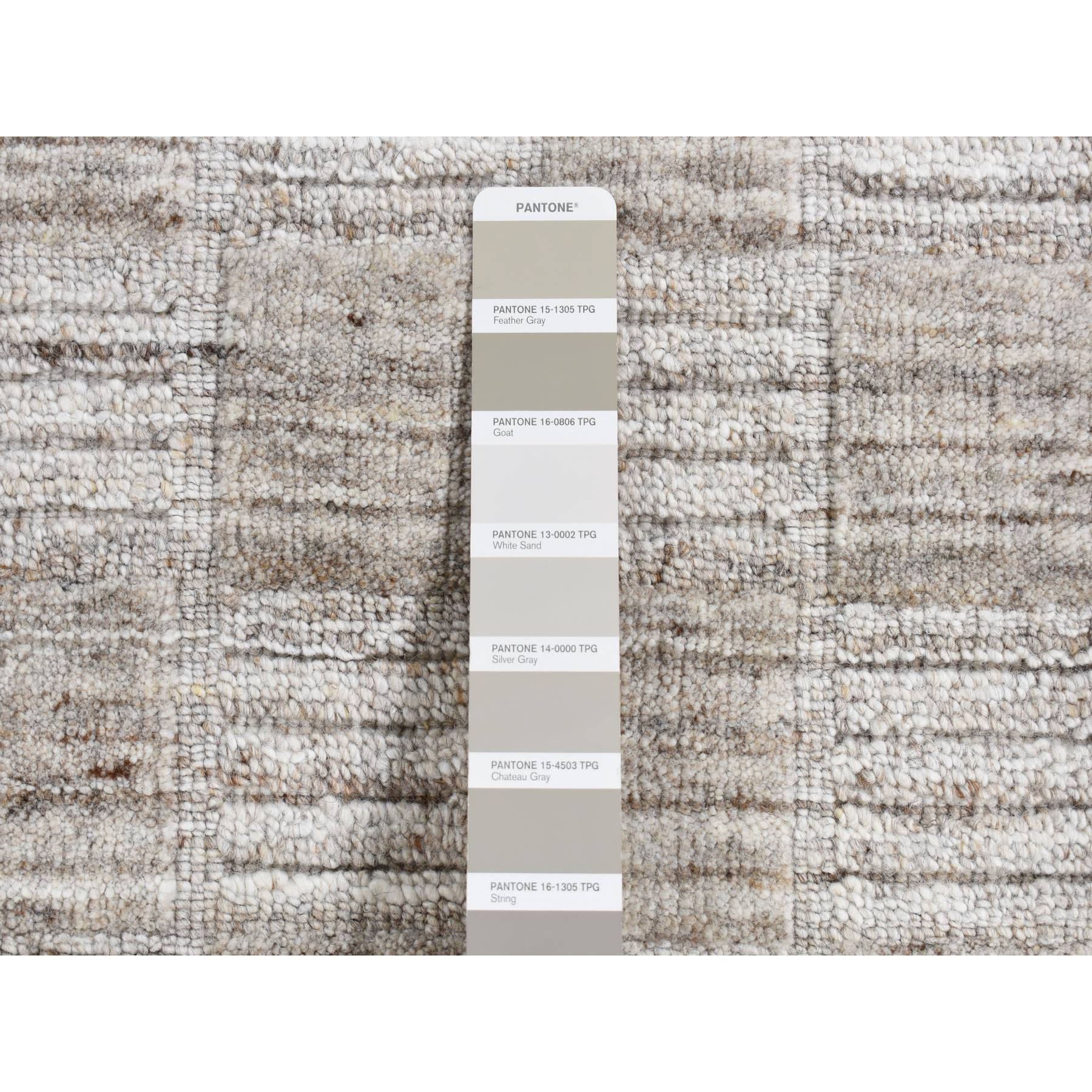 2'1"x2'1" Taupe, Modern Patchwork Design, Hand Loomed, 100% Wool, Fragment Sample, Square, Oriental Rug Sh87487