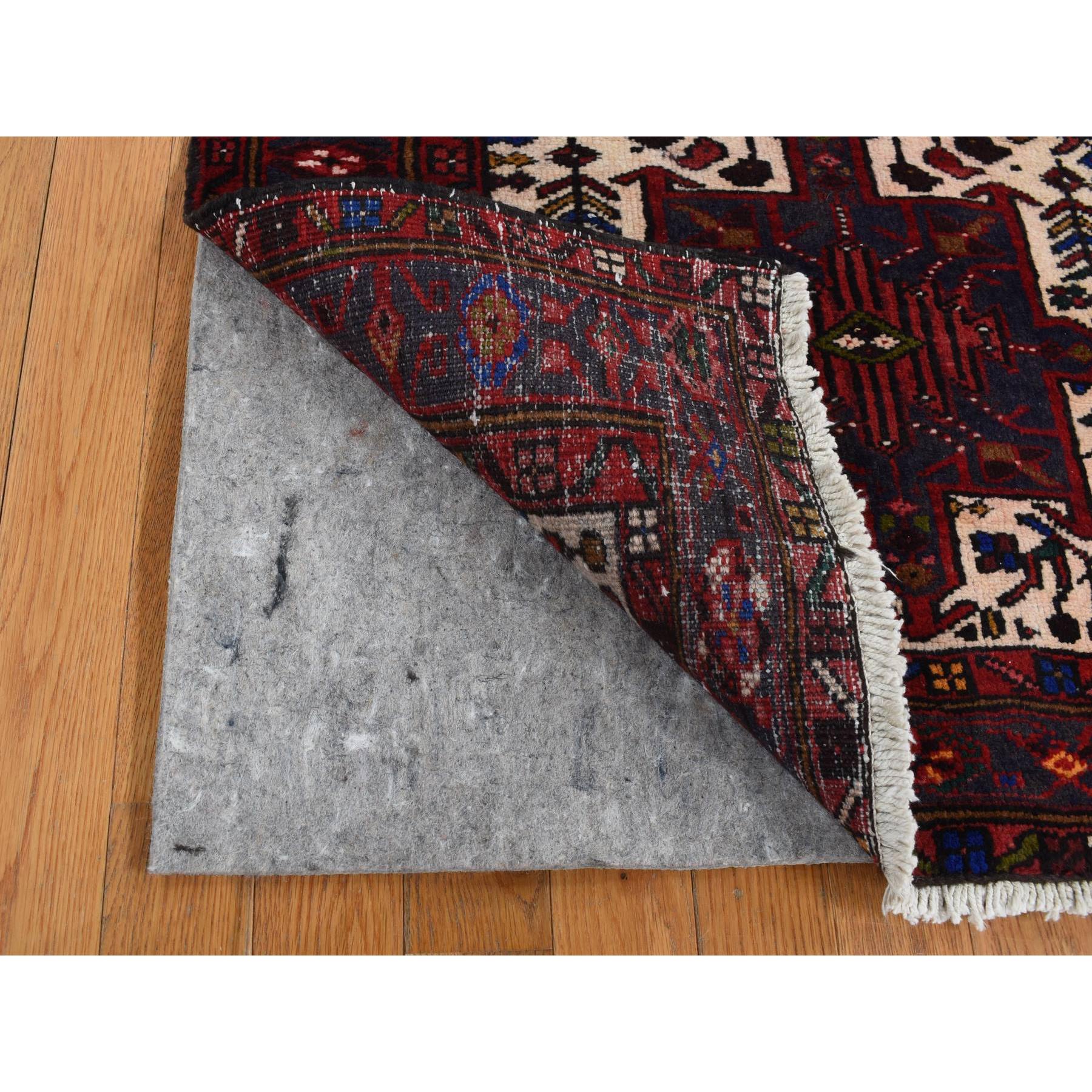 3'2"x10'5" Crimson Red, Vintage Persian Karajeh, Pure Wool, Hand Knotted, Runner Oriental Rug Sh87531