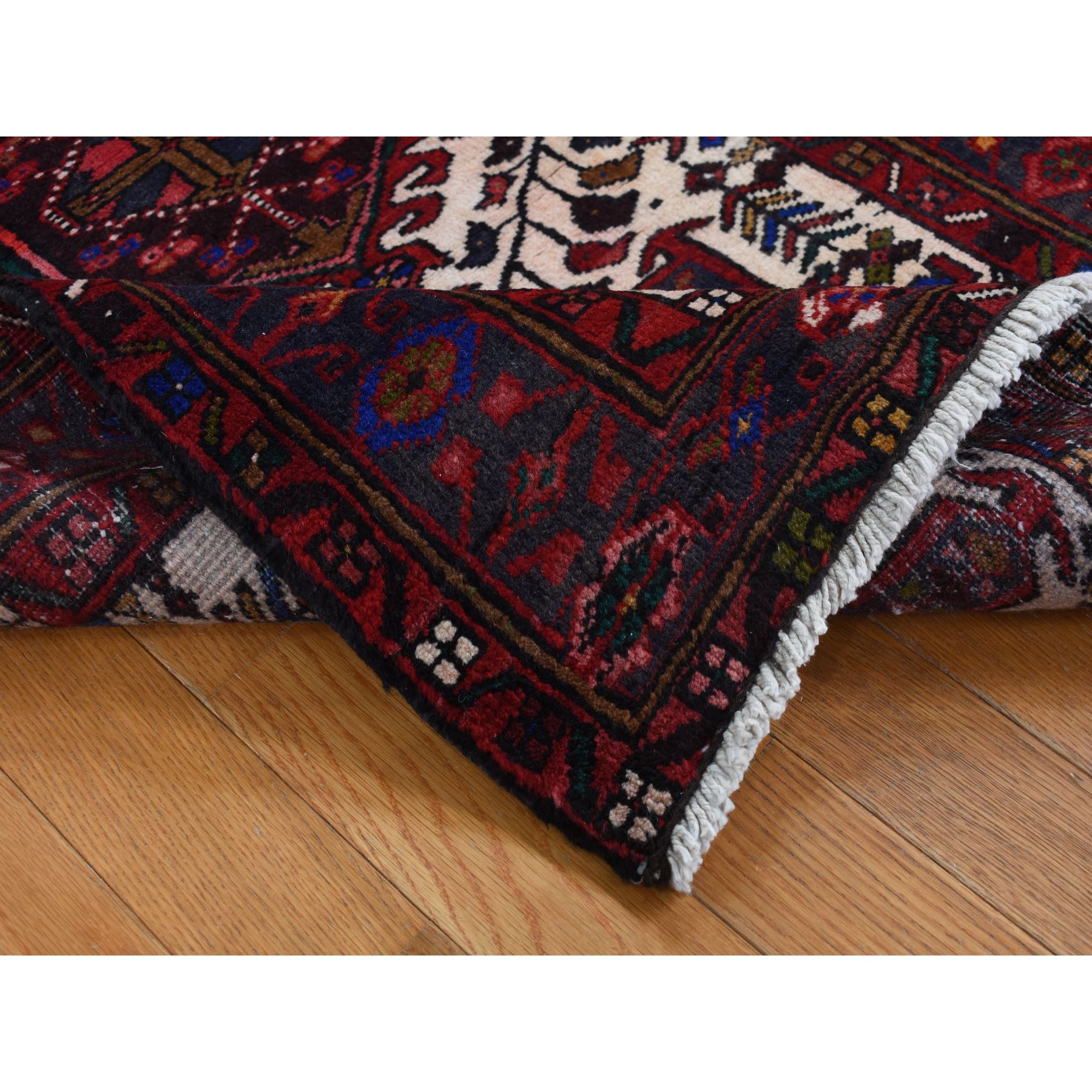 3'2"x10'5" Crimson Red, Vintage Persian Karajeh, Pure Wool, Hand Knotted, Runner Oriental Rug Sh87531