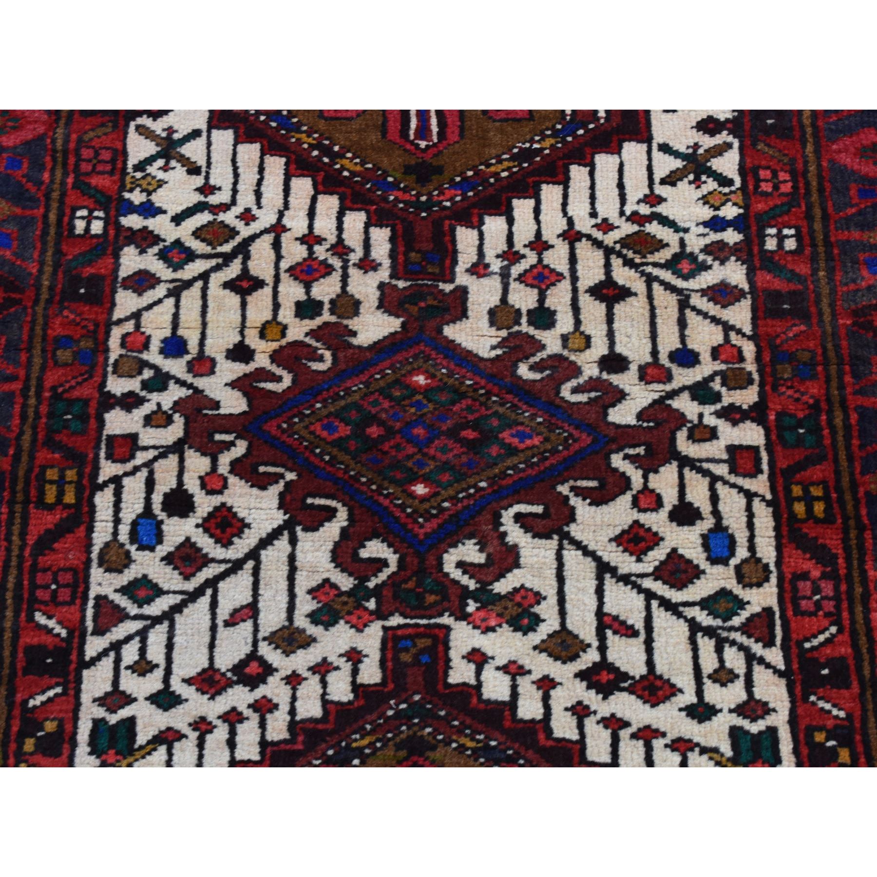 3'2"x10'5" Crimson Red, Vintage Persian Karajeh, Pure Wool, Hand Knotted, Runner Oriental Rug Sh87531