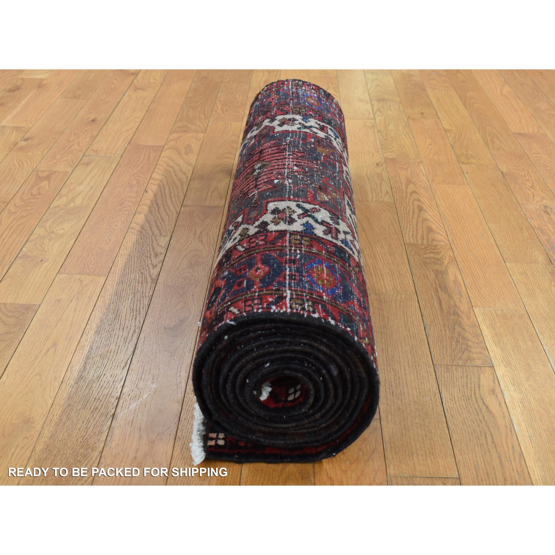 3'2"x10'5" Crimson Red, Vintage Persian Karajeh, Pure Wool, Hand Knotted, Runner Oriental Rug Sh87531