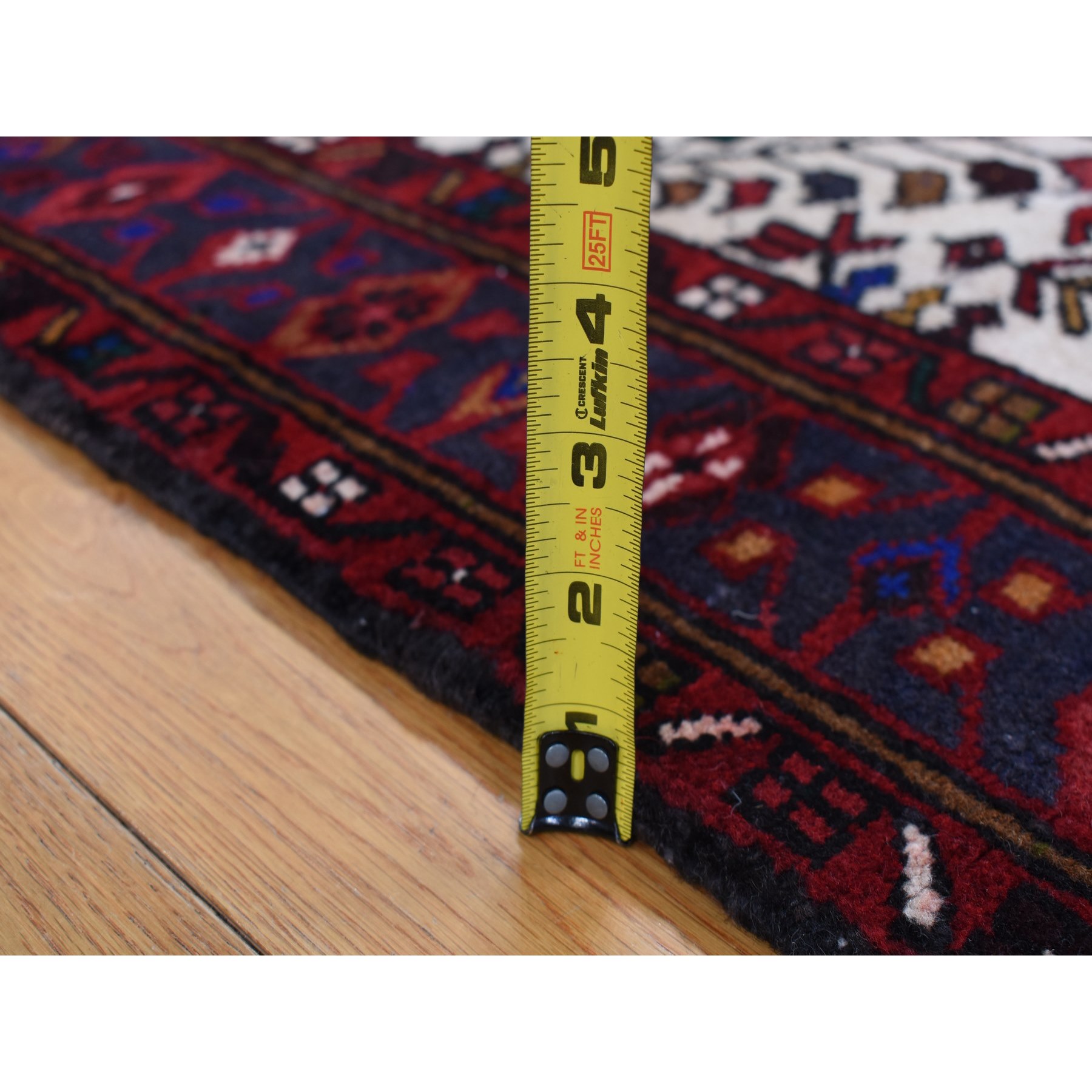 3'2"x10'5" Crimson Red, Vintage Persian Karajeh, Pure Wool, Hand Knotted, Runner Oriental Rug Sh87531