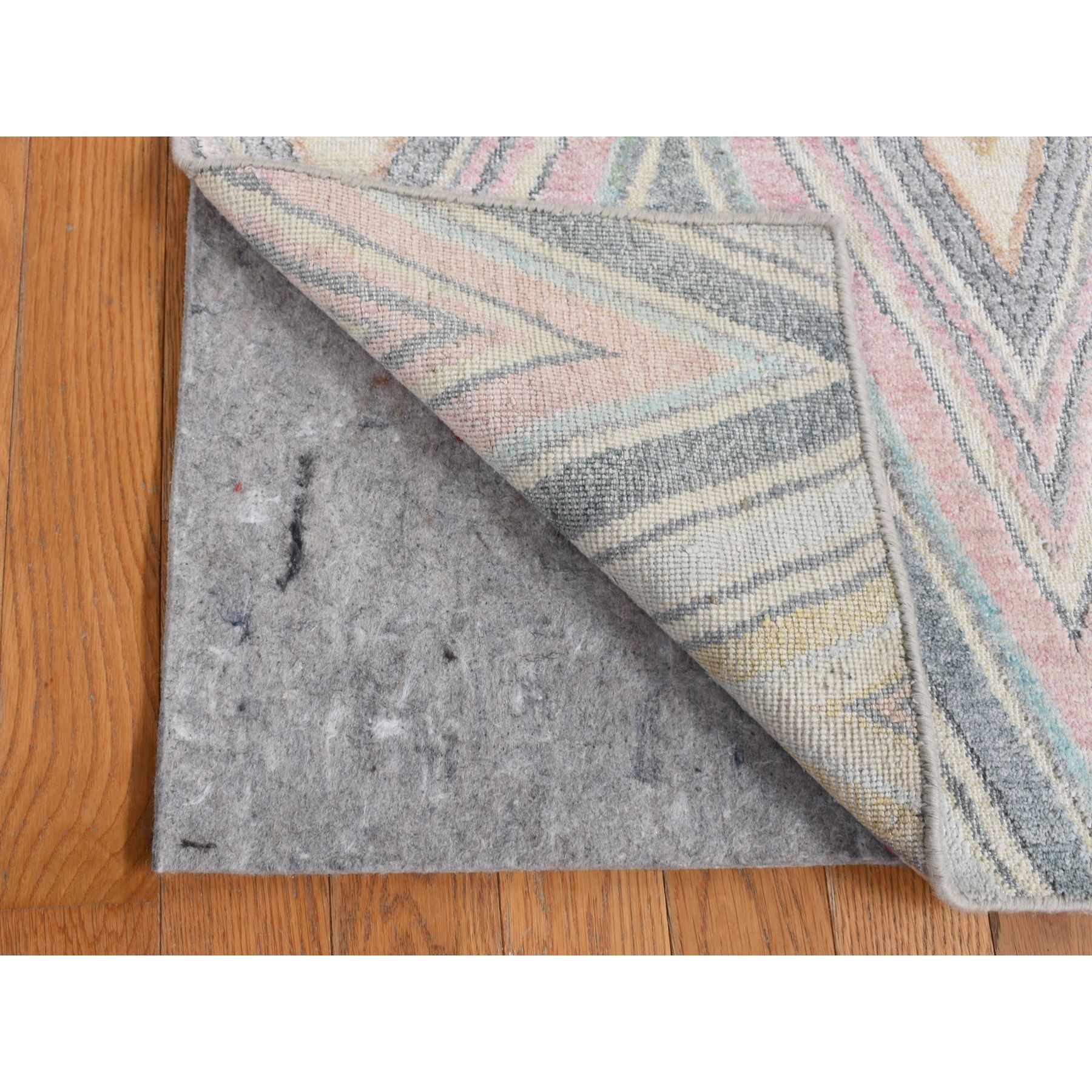2'x2' Vapor Blue, 100% Pure Silk, Modern Chevron Design, Pastels Colors, Hand Knotted, Sample Mat Oriental Rug Sh87545