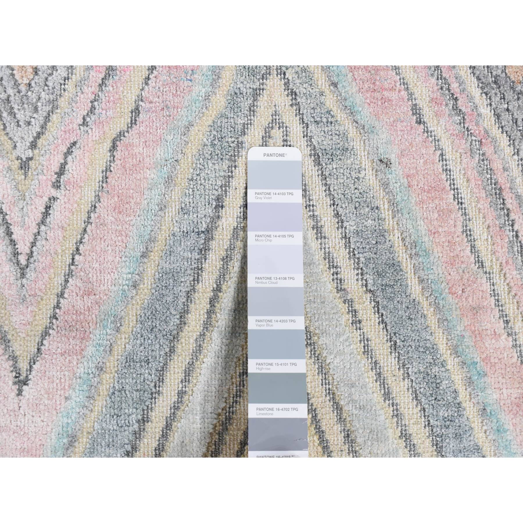 2'x2' Vapor Blue, 100% Pure Silk, Modern Chevron Design, Pastels Colors, Hand Knotted, Sample Mat Oriental Rug Sh87545