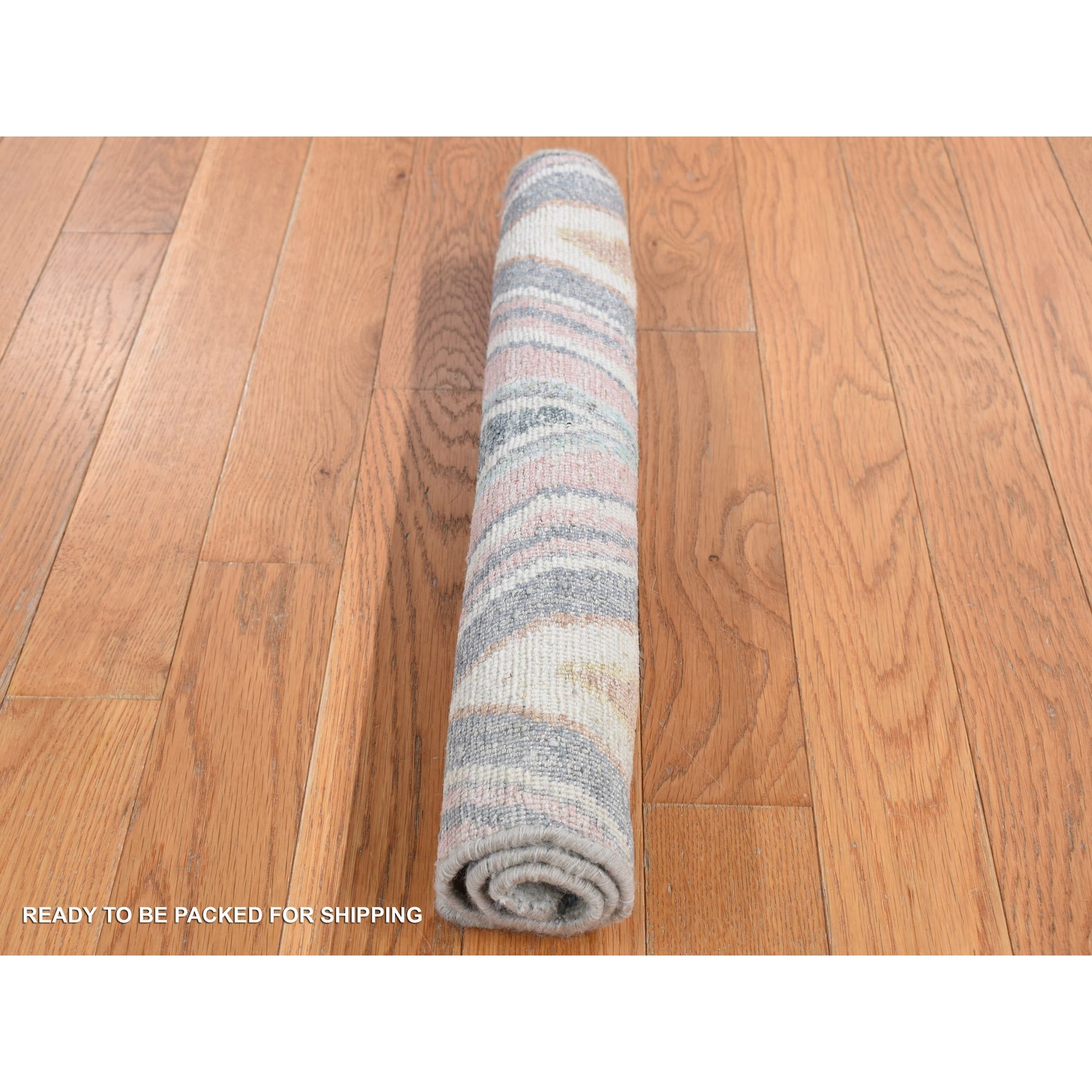 2'x2' Vapor Blue, 100% Pure Silk, Modern Chevron Design, Pastels Colors, Hand Knotted, Sample Mat Oriental Rug Sh87545