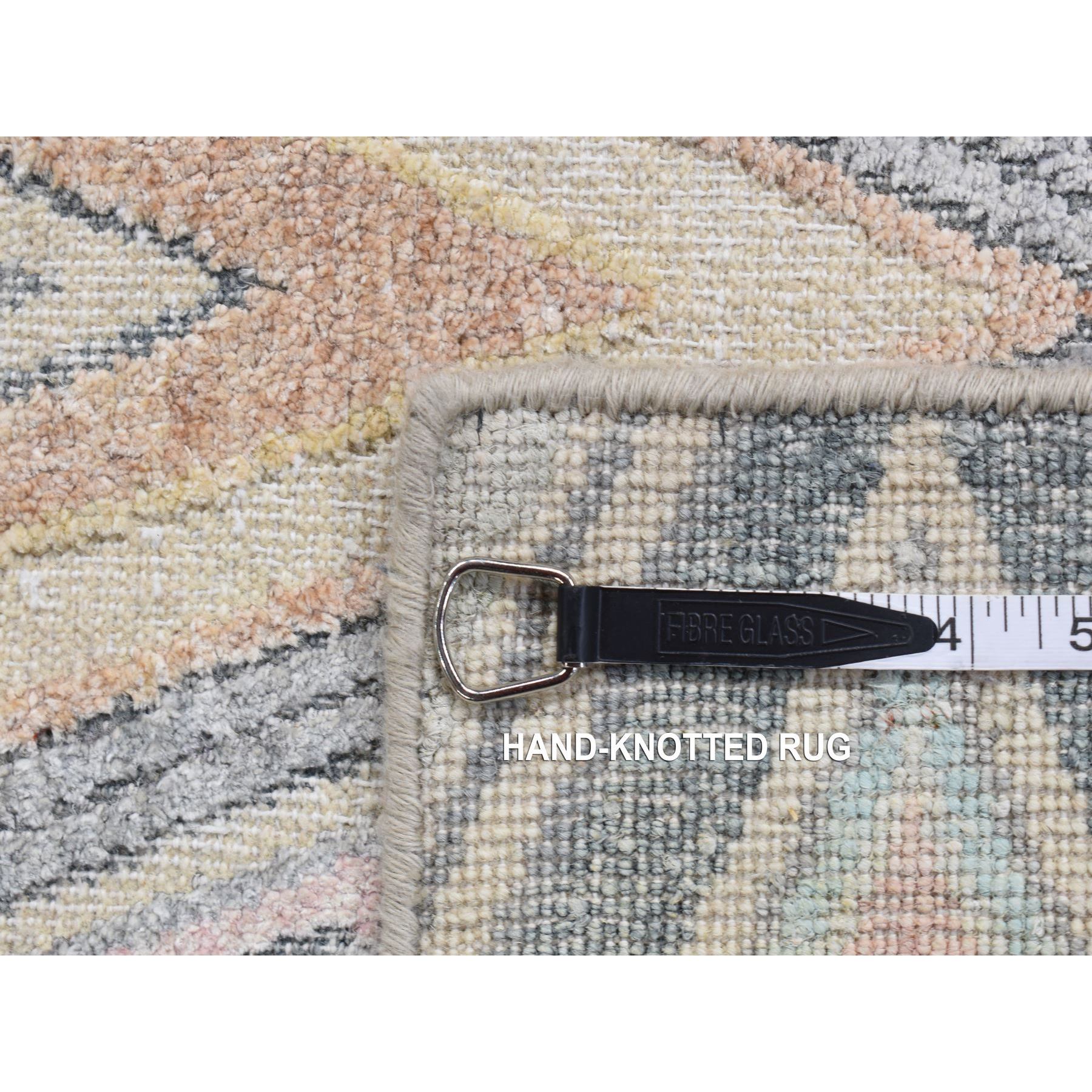 2'x2' Vapor Blue, 100% Pure Silk, Modern Chevron Design, Pastels Colors, Hand Knotted, Sample Mat Oriental Rug Sh87545