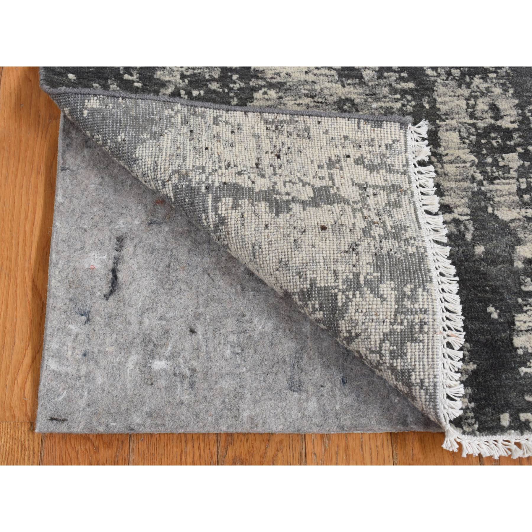 2'x2' Jet Black, 100% Natural Undyed Wool, Hand Knotted, Modern Abstract Galaxy, Sample Mat Oriental Rug Sh87546