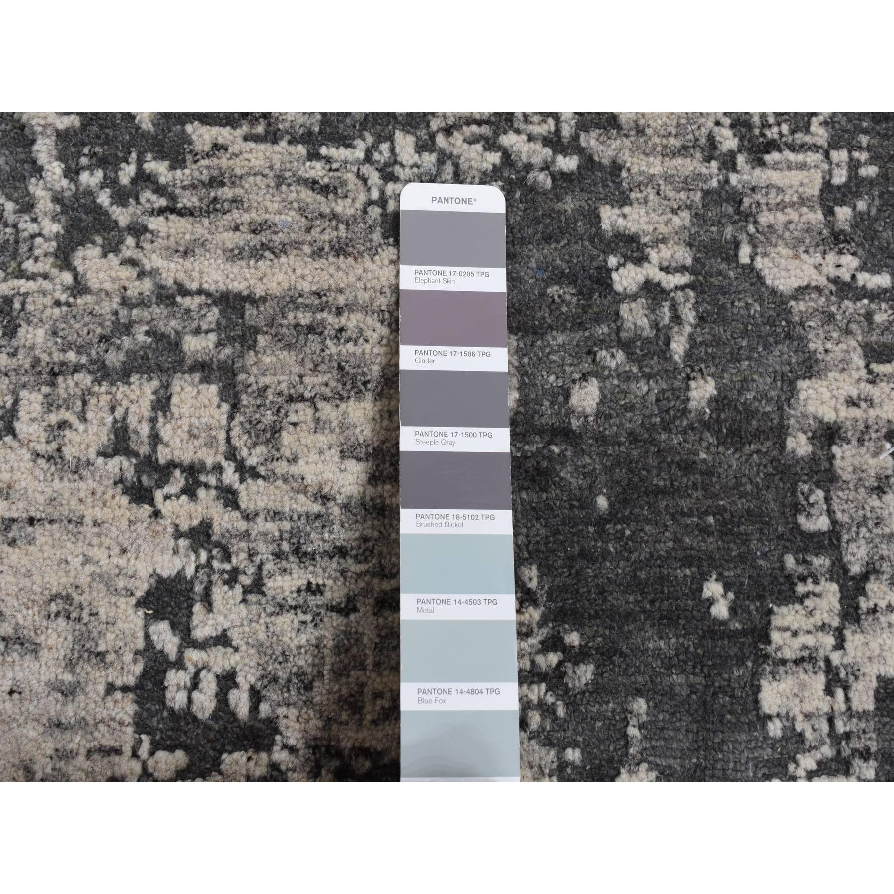2'x2' Jet Black, 100% Natural Undyed Wool, Hand Knotted, Modern Abstract Galaxy, Sample Mat Oriental Rug Sh87546