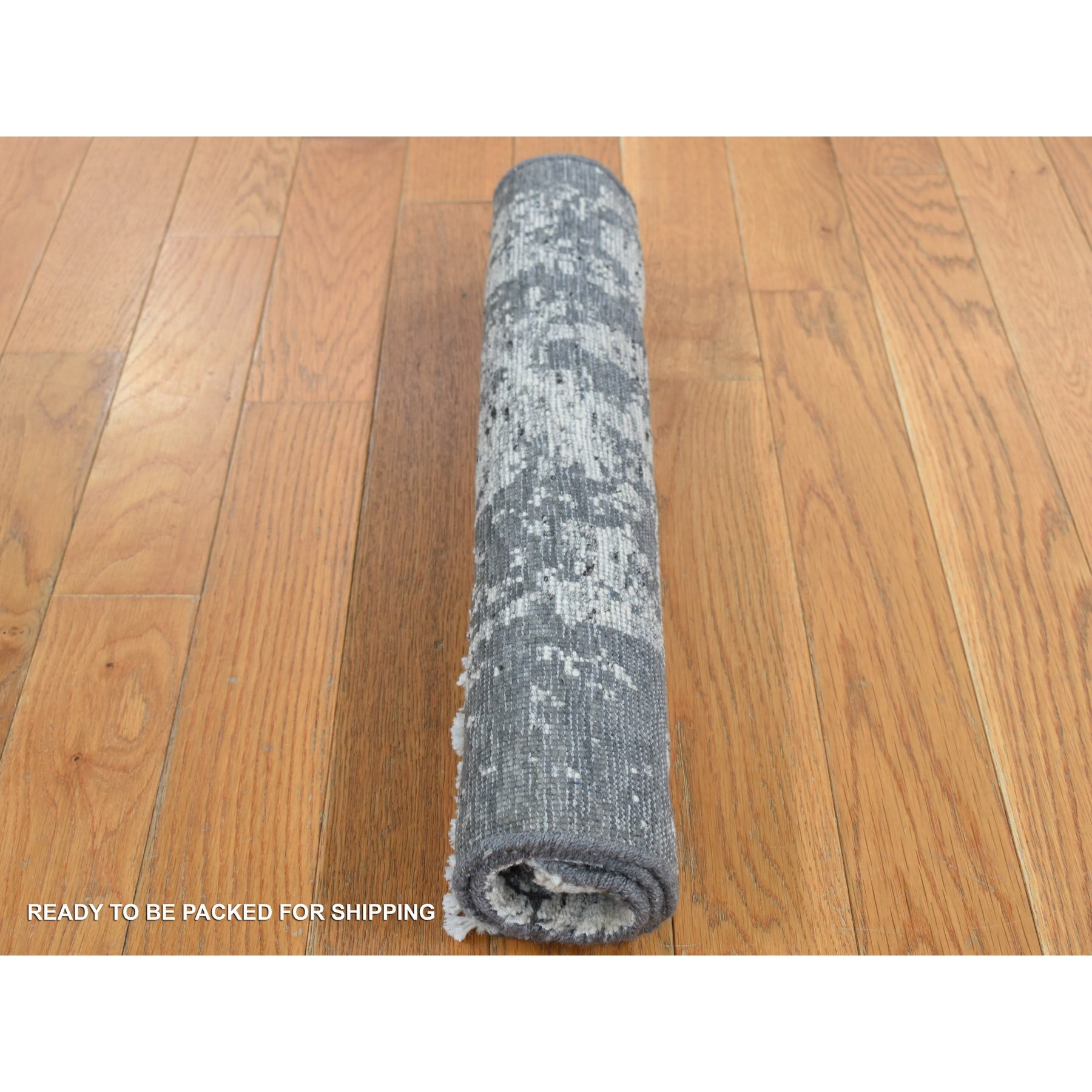 2'x2' Jet Black, 100% Natural Undyed Wool, Hand Knotted, Modern Abstract Galaxy, Sample Mat Oriental Rug Sh87546