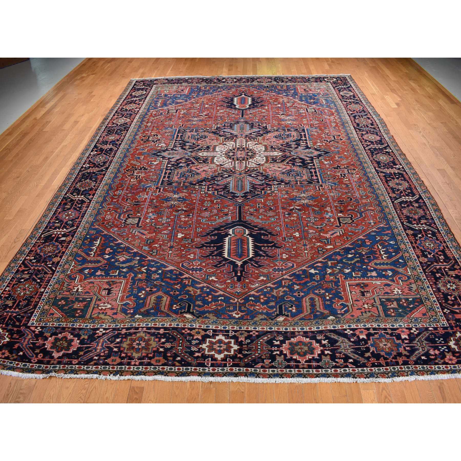 12'3"x16'1" Barn Red, Antique Persian Karajeh Heriz in Excellent Condition, 100% Wool, Hand Knotted, Even Short Pile, Clean and Soft Pile, Sides and Ends Professionally Secured, Oversized Oriental Rug Sh87561
