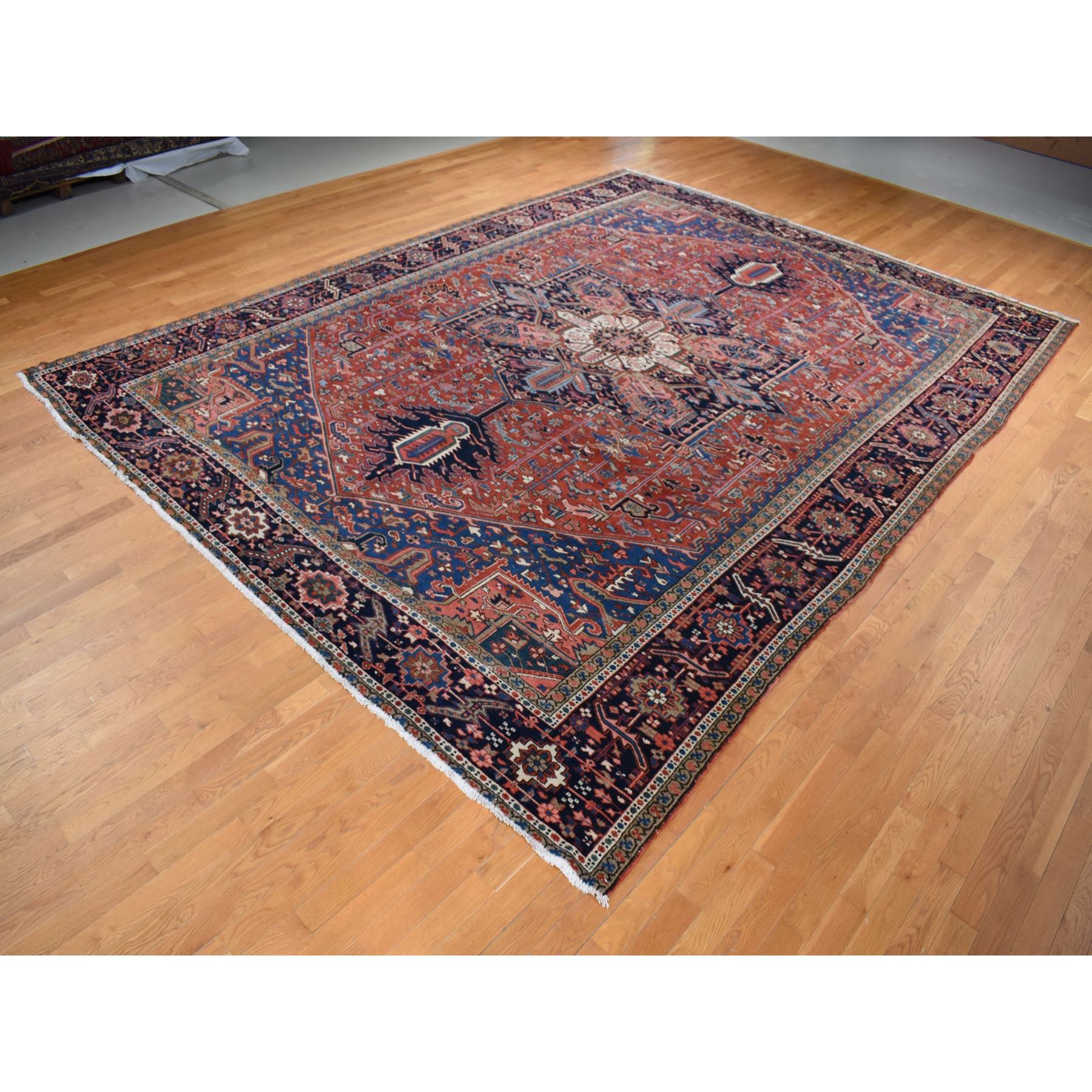 12'3"x16'1" Barn Red, Antique Persian Karajeh Heriz in Excellent Condition, 100% Wool, Hand Knotted, Even Short Pile, Clean and Soft Pile, Sides and Ends Professionally Secured, Oversized Oriental Rug Sh87561