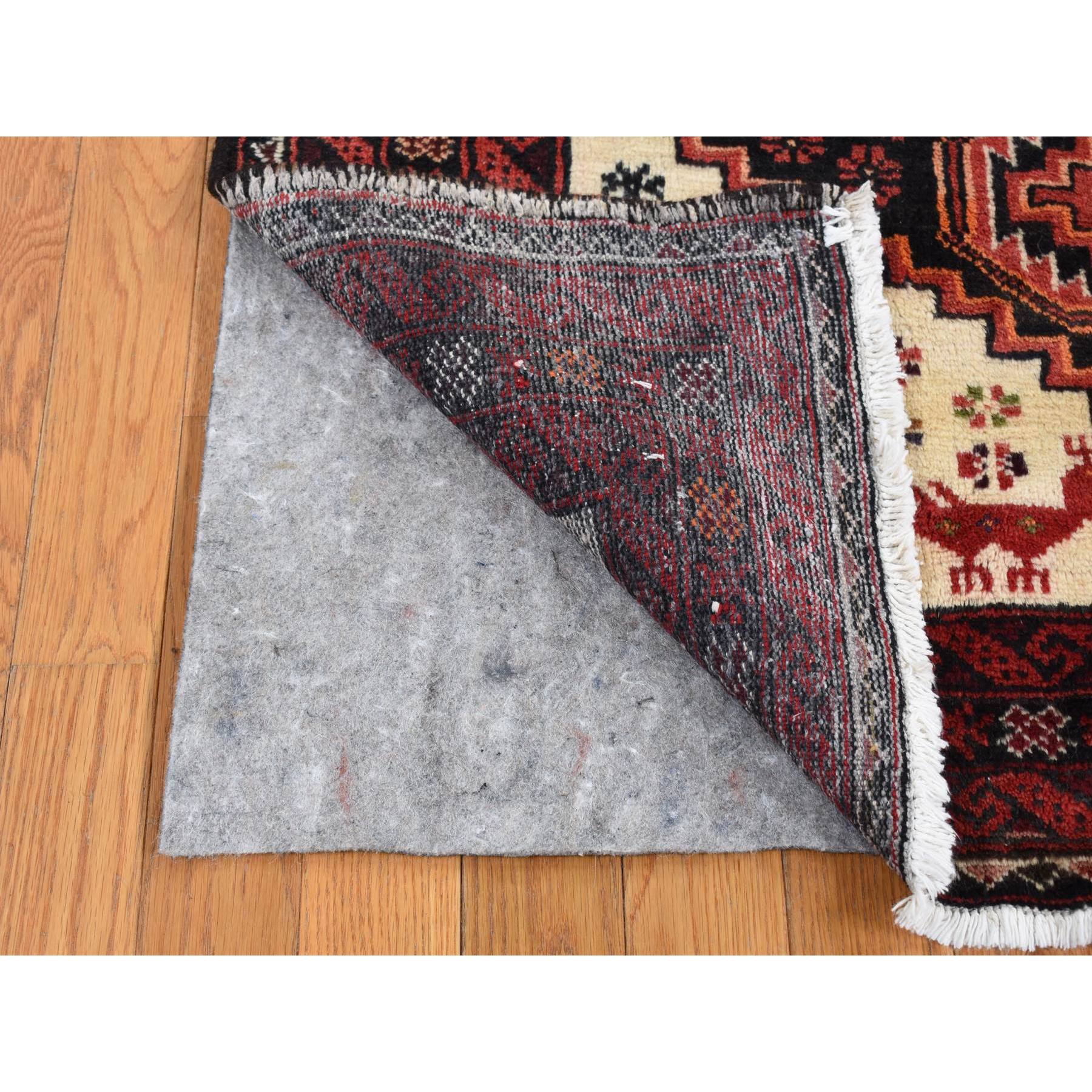 3'10"x7'1" Prismatic Red, Vintage Persian with Peacocks Design, Clean with No Wear, Pure Wool, Hand Knotted, Oriental Rug Sh87572