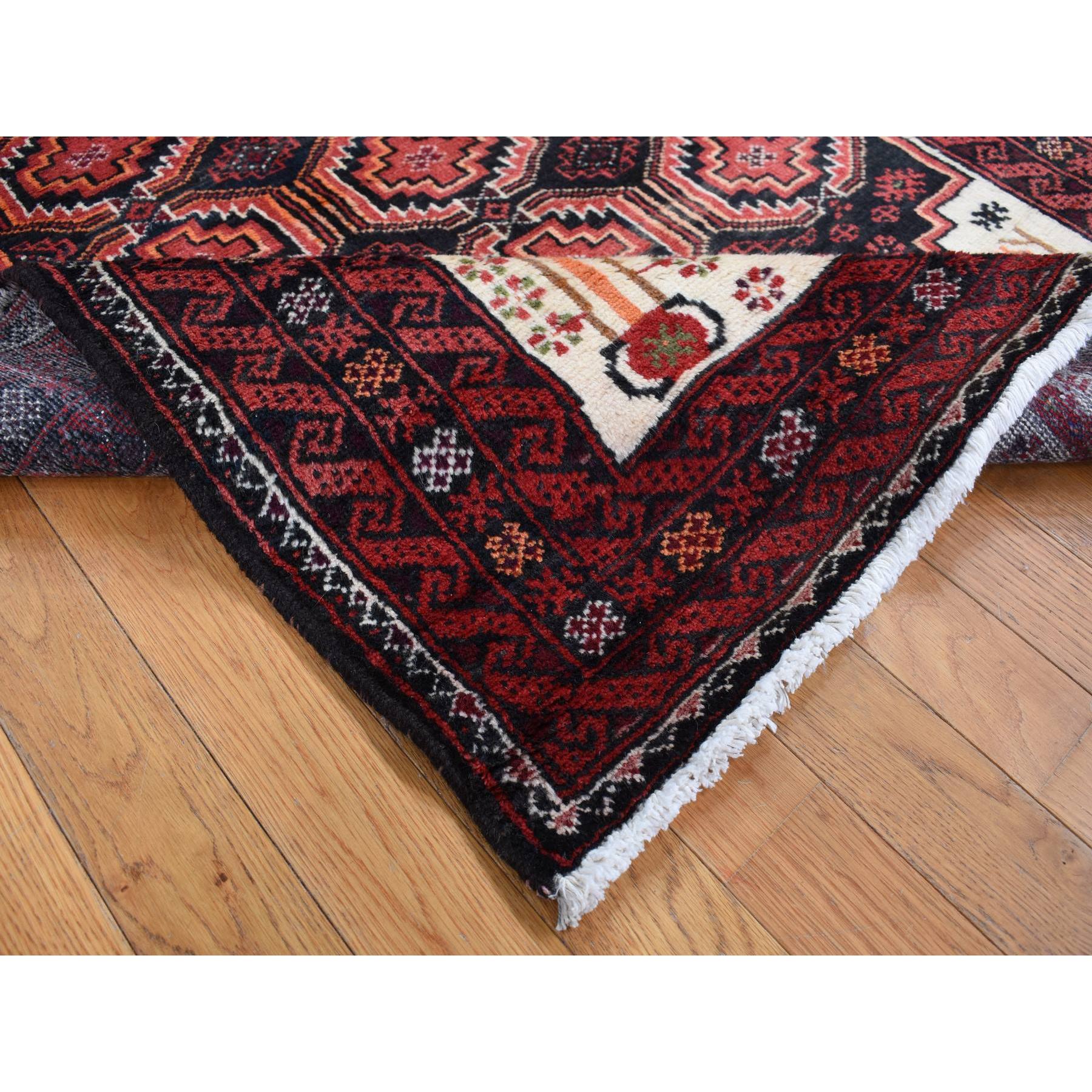 3'10"x7'1" Prismatic Red, Vintage Persian with Peacocks Design, Clean with No Wear, Pure Wool, Hand Knotted, Oriental Rug Sh87572