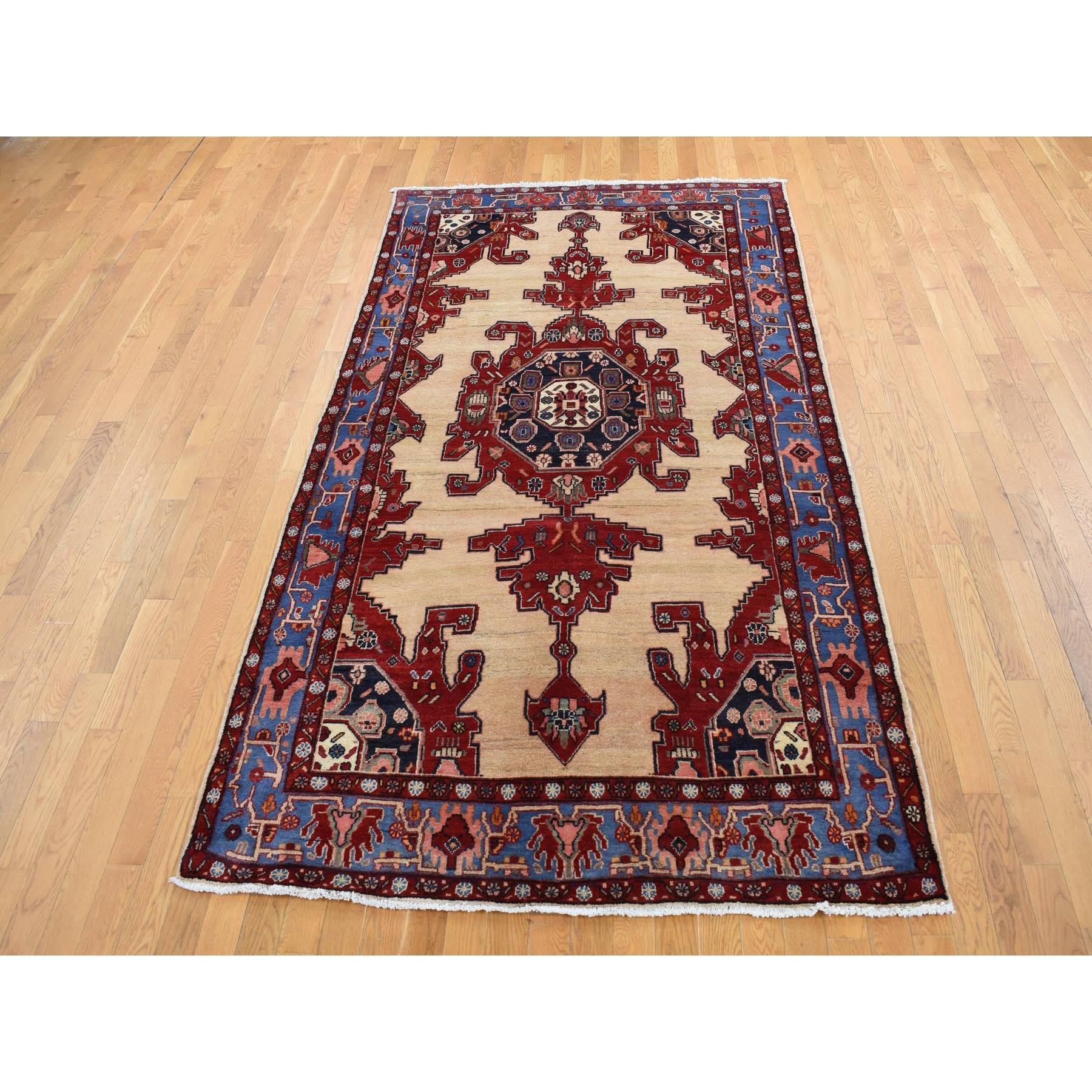 5'3"x9'10" Barn Red, Vintage North West Persian, Open Field Geometric Design, Pure Wool, Hand Knotted, Clean with No Wear, Oriental Rug Sh87573
