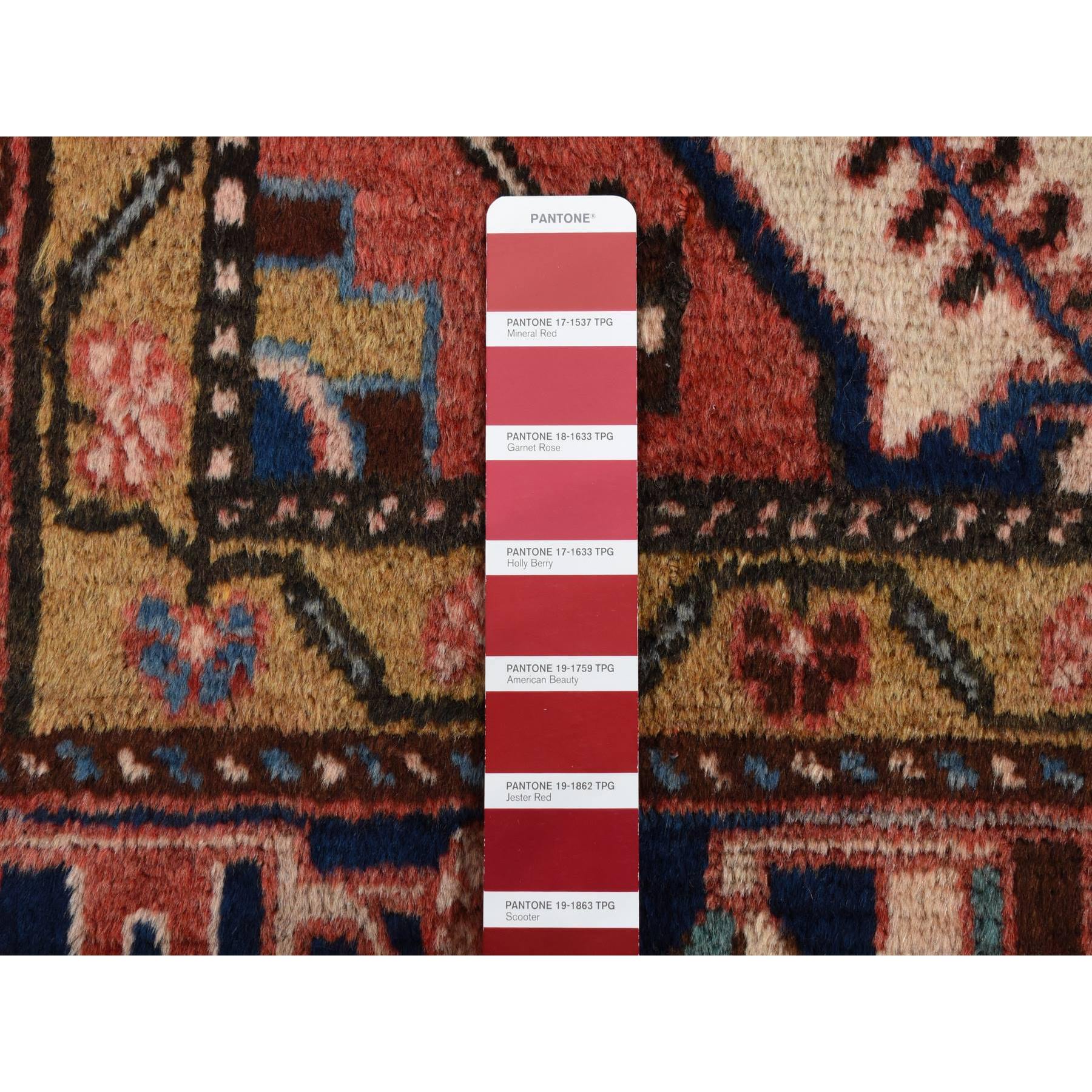 5'x10'3" Fire Brick Red, Vintage Persian Mosel, Geometric Medallion, Pure Wool, Hand Knotted, Wide and Long, Oriental Rug Sh87591