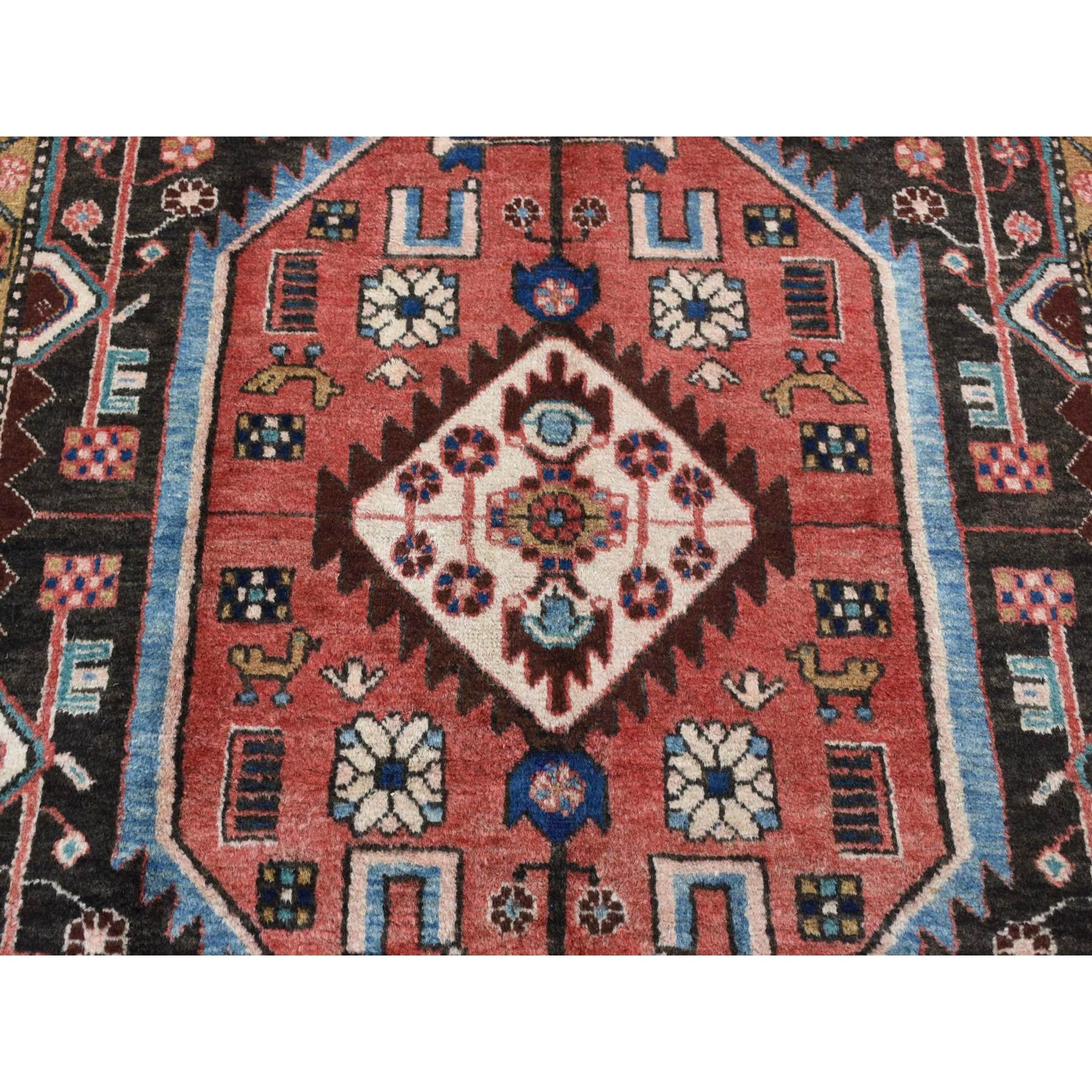 5'x10'3" Fire Brick Red, Vintage Persian Mosel, Geometric Medallion, Pure Wool, Hand Knotted, Wide and Long, Oriental Rug Sh87591